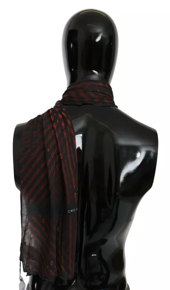 Costume National Schwarz Rot Viskose Foulard Markenschal