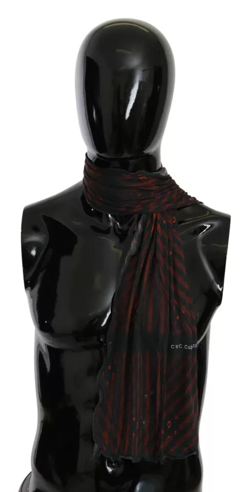 Costume National Schwarz Rot Viskose Foulard Markenschal