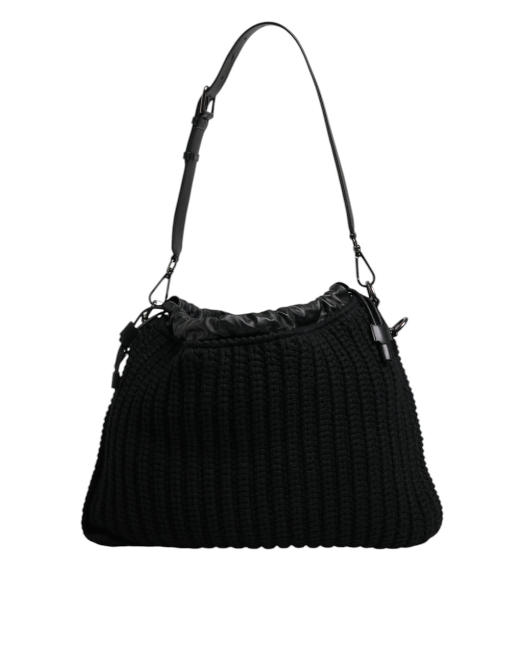 Dolce & Gabbana Schwarze Umhängetasche aus Leder mit Kaschmirstrick