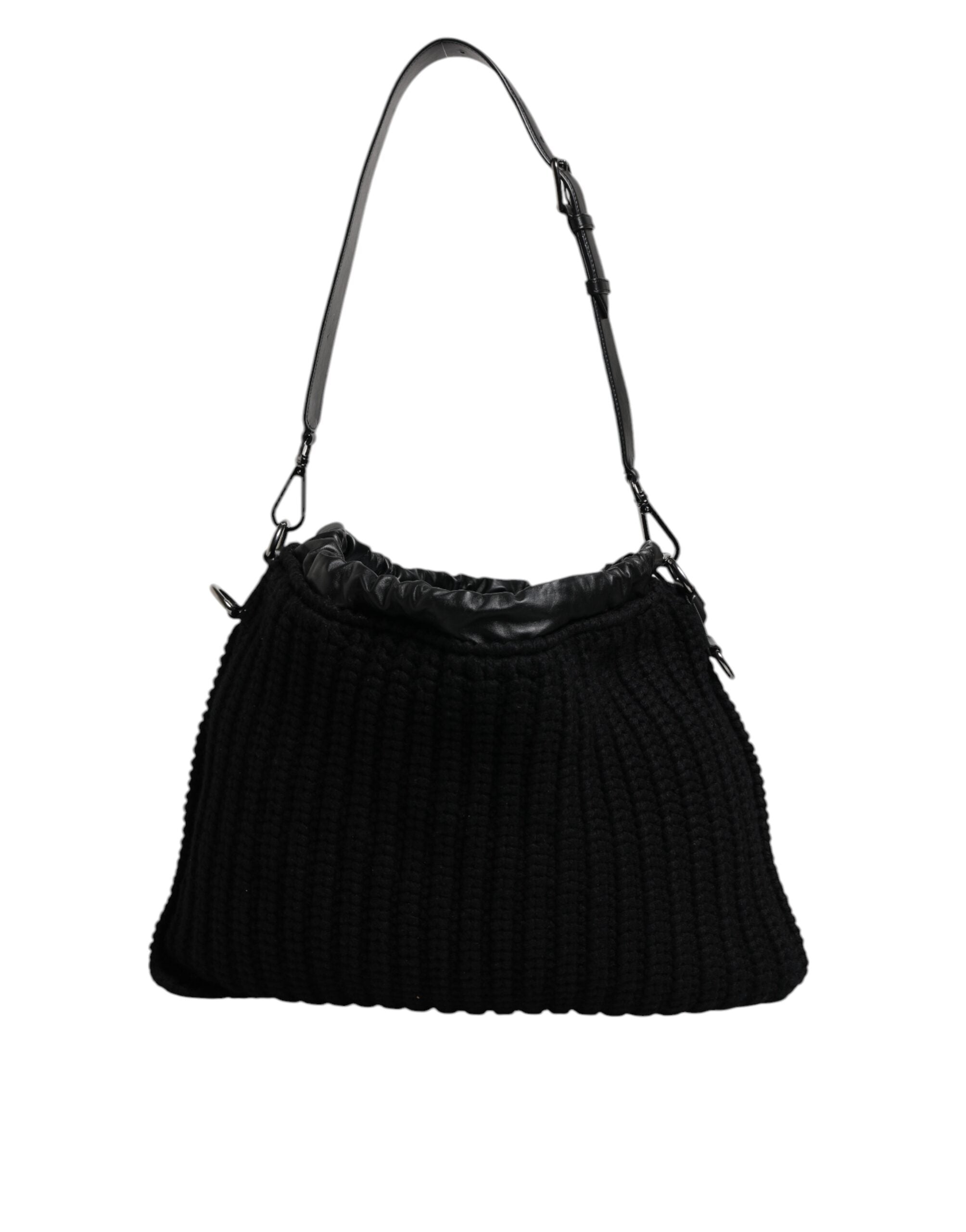 Dolce & Gabbana Schwarze Umhängetasche aus Leder mit Kaschmirstrick