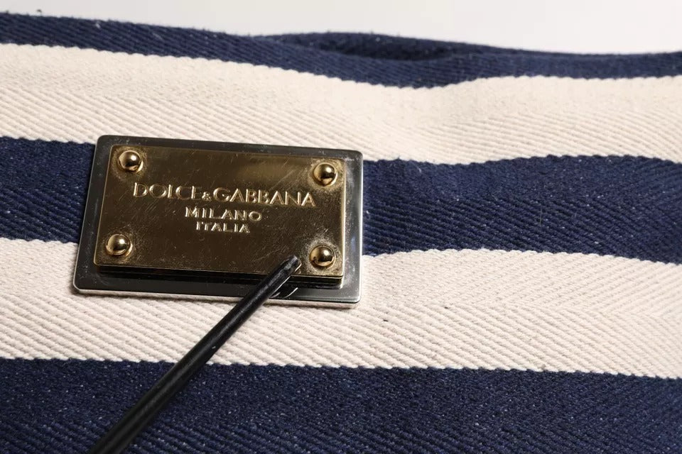Dolce & Gabbana Blau-Weiß-Streifen Logo-Plakette Tote Bag