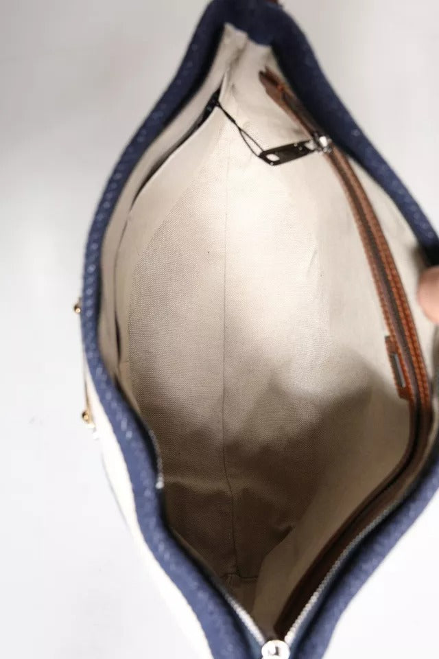 Dolce & Gabbana Blau-Weiß-Streifen Logo-Plakette Tote Bag