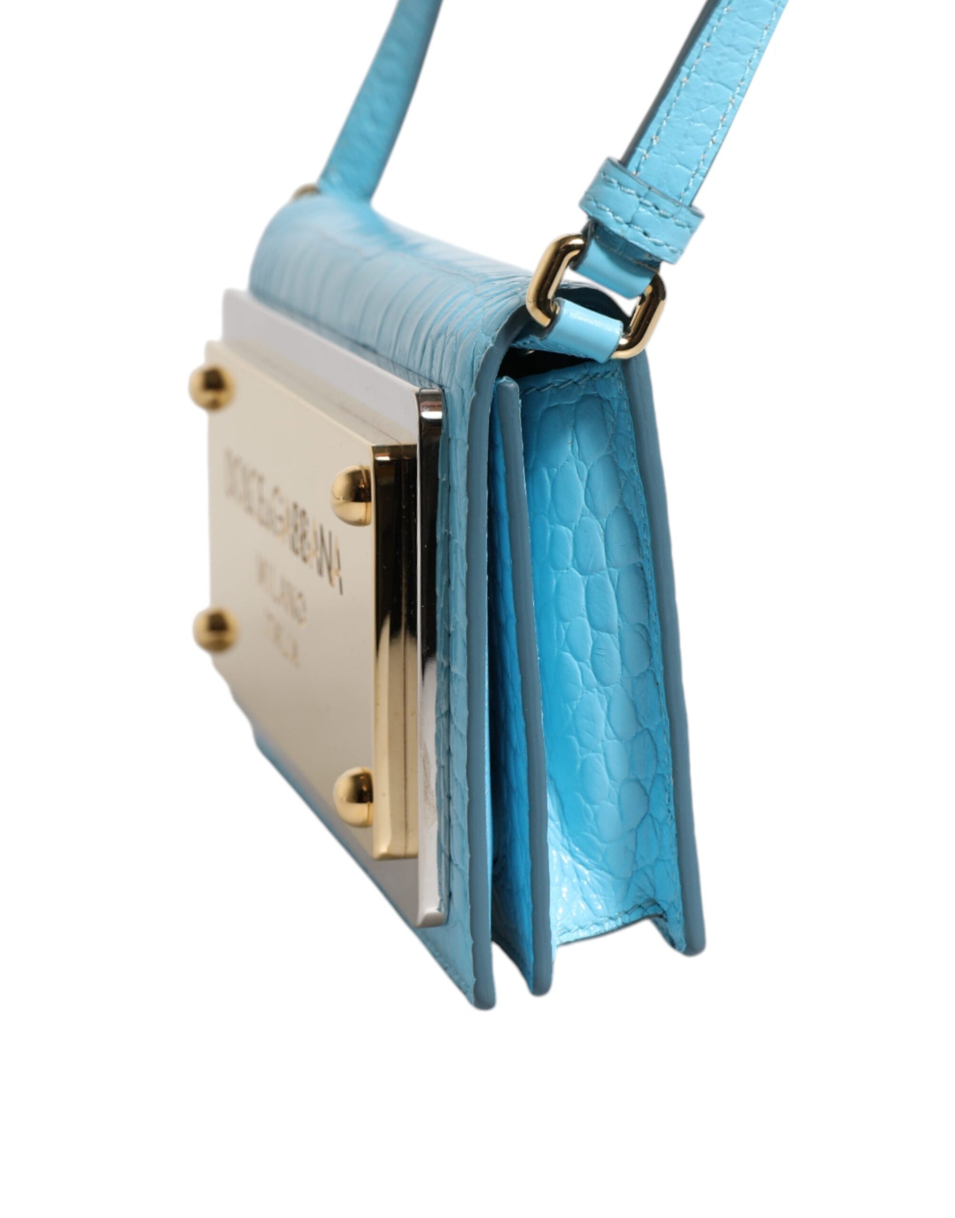 Dolce & Gabbana Blaue Maxi Plate Leder Crossbody Handytasche mit Branding