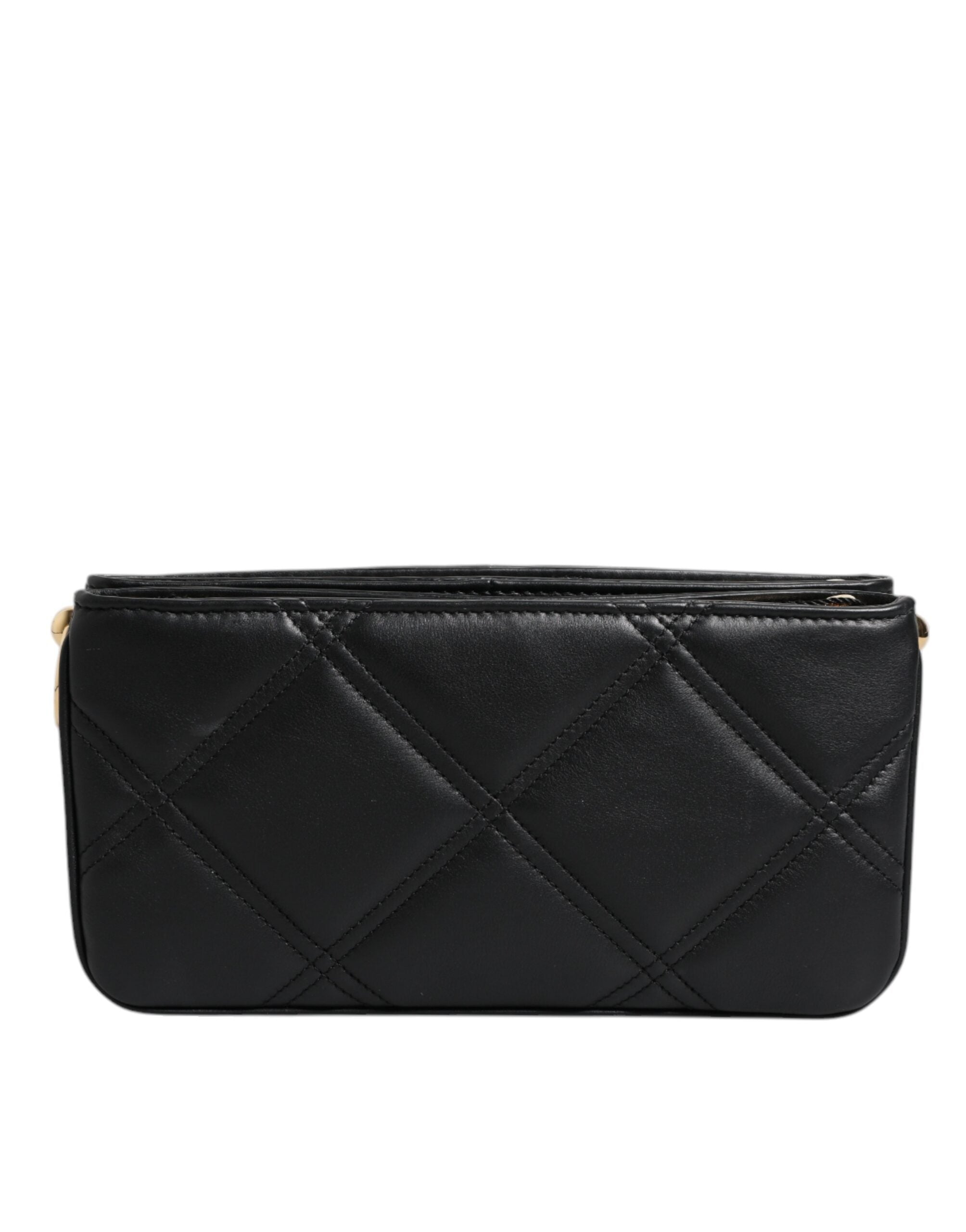 Dolce & Gabbana Schwarze Leder-Umhängetasche mit kristallbesetztem Logo