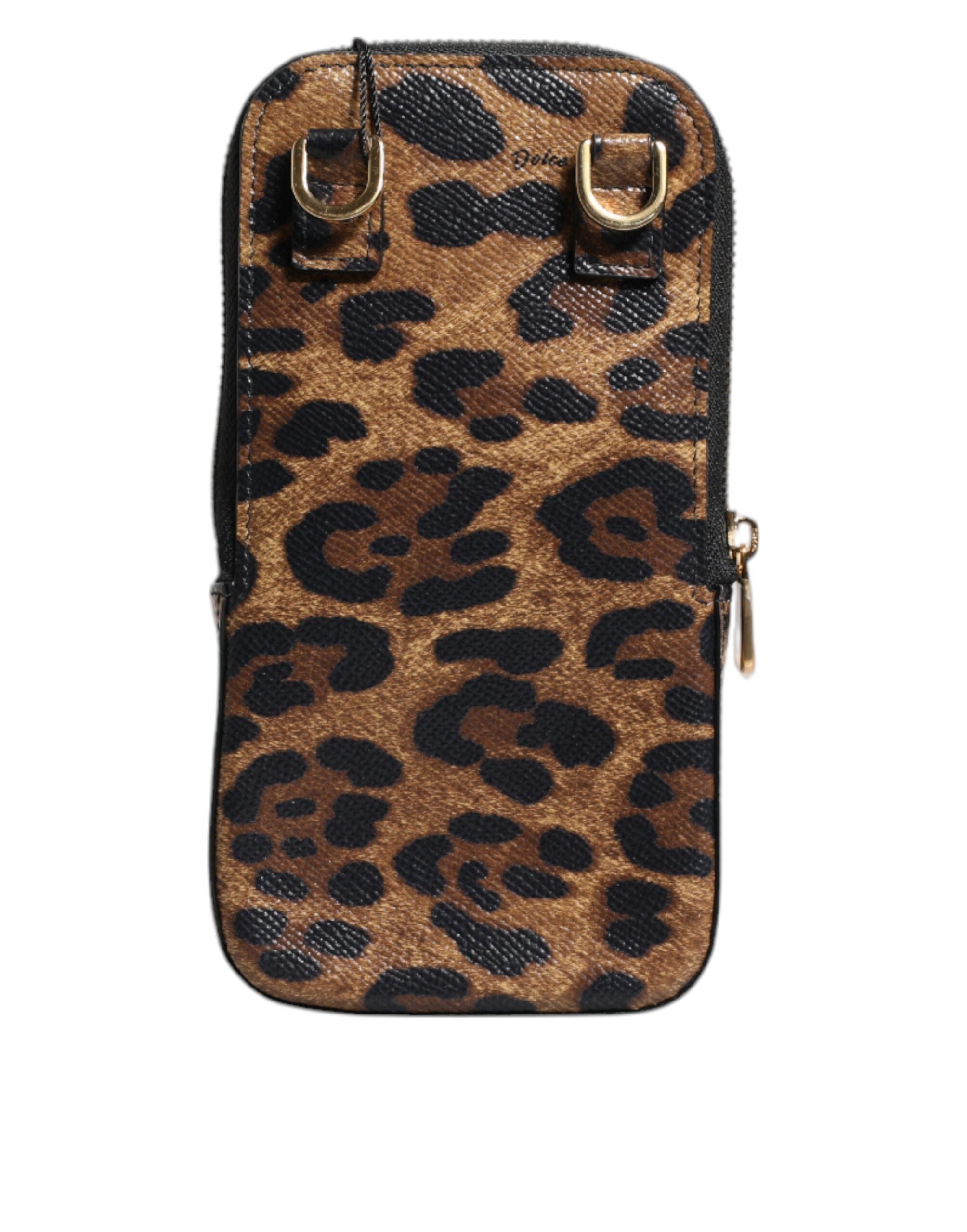 Dolce & Gabbana Braunes Leopardenmuster Dauphine Leder Brieftasche mit Reißverschluss