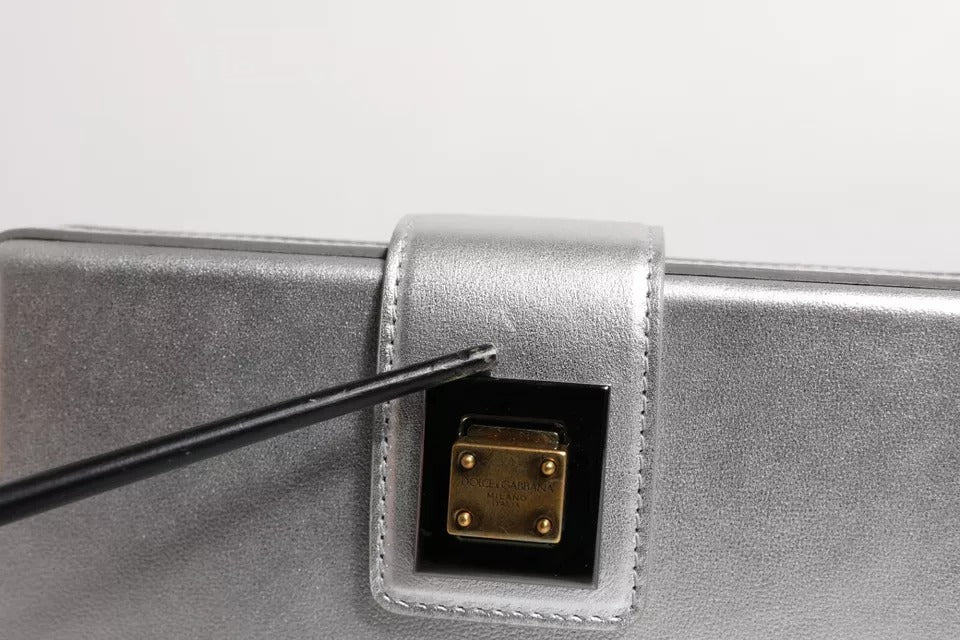 Dolce & Gabbana Metallic-Silber DG BOX Leder-Schulterriemen-Tasche