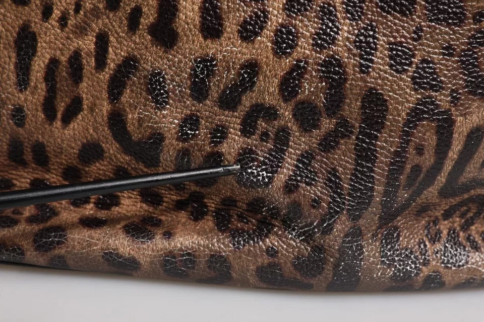 Dolce & Gabbana Braunes schwarzes Kalbsleder mit Leopardenmuster Umhängetasche