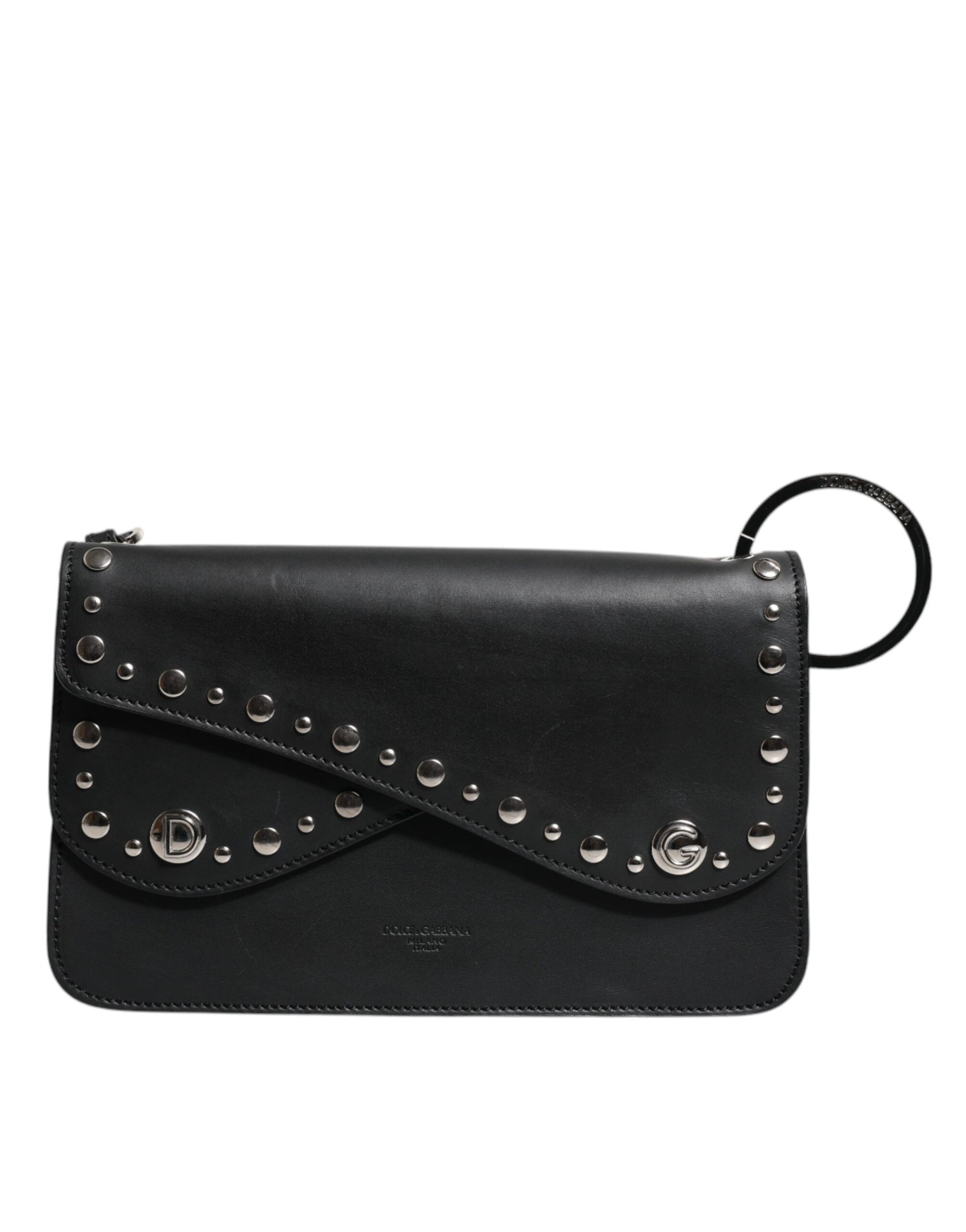 Dolce & Gabbana Schwarze kleine Schulter-Umhängetasche aus Leder mit Nieten