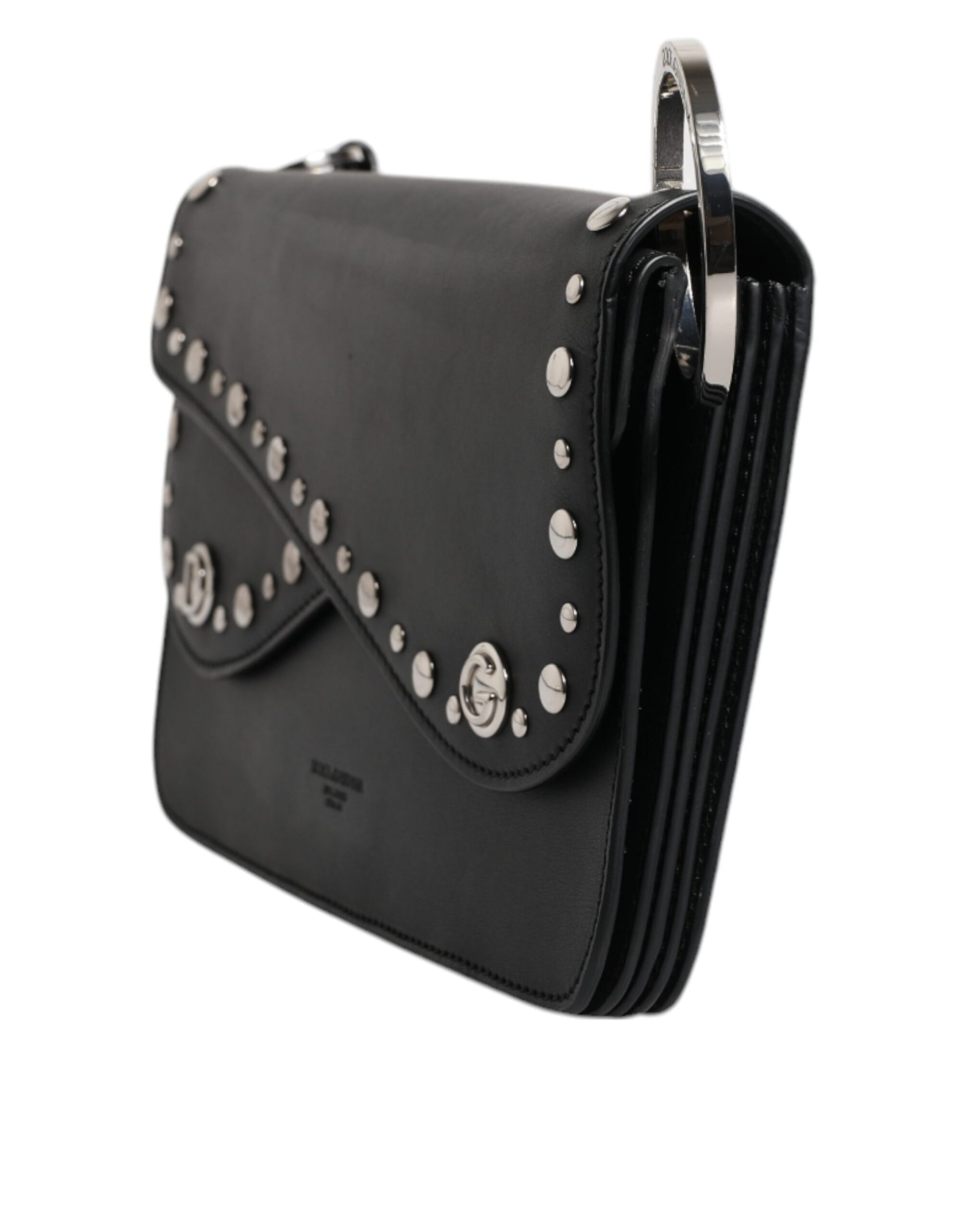 Dolce & Gabbana Schwarze kleine Schulter-Umhängetasche aus Leder mit Nieten