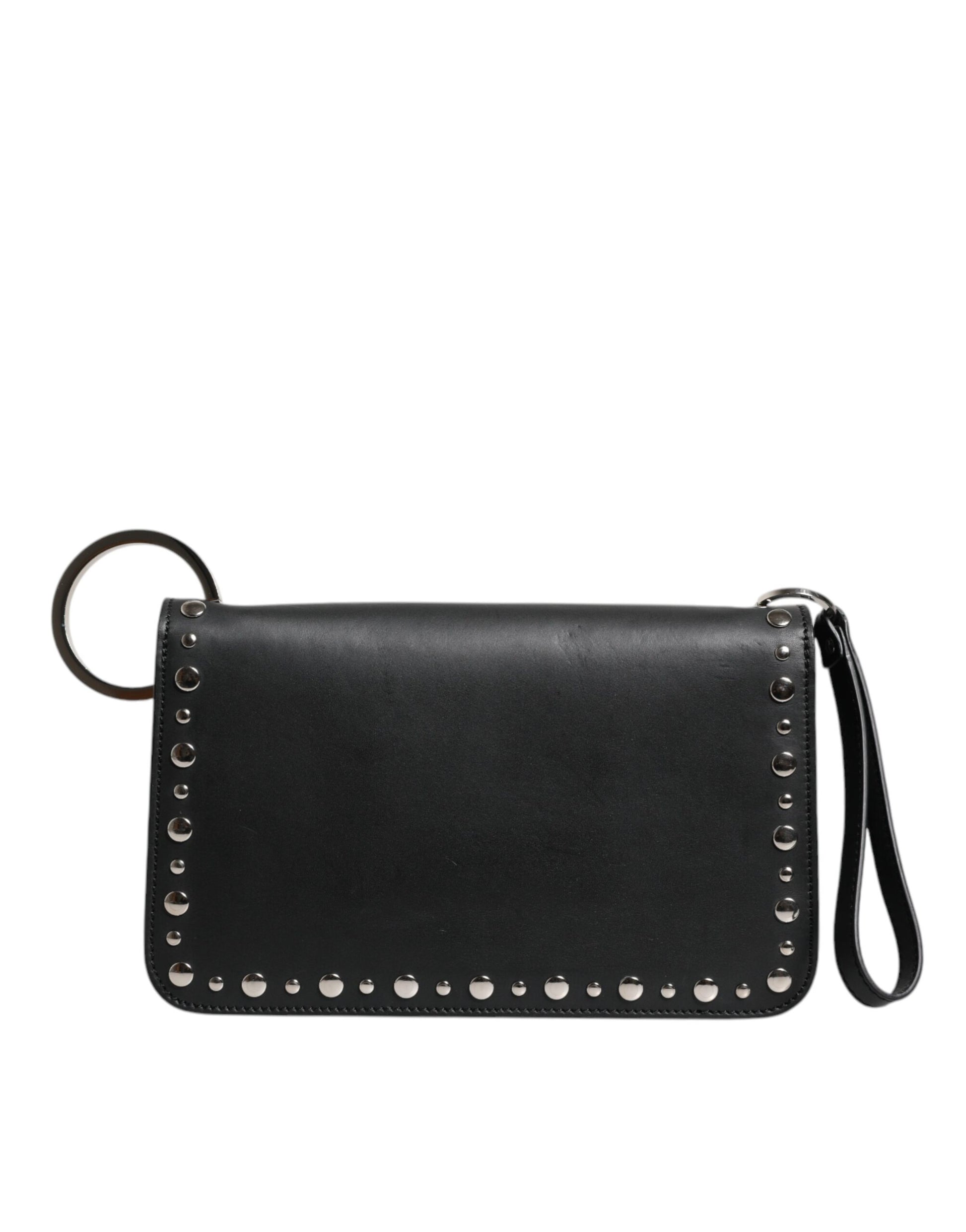 Dolce & Gabbana Schwarze kleine Schulter-Umhängetasche aus Leder mit Nieten