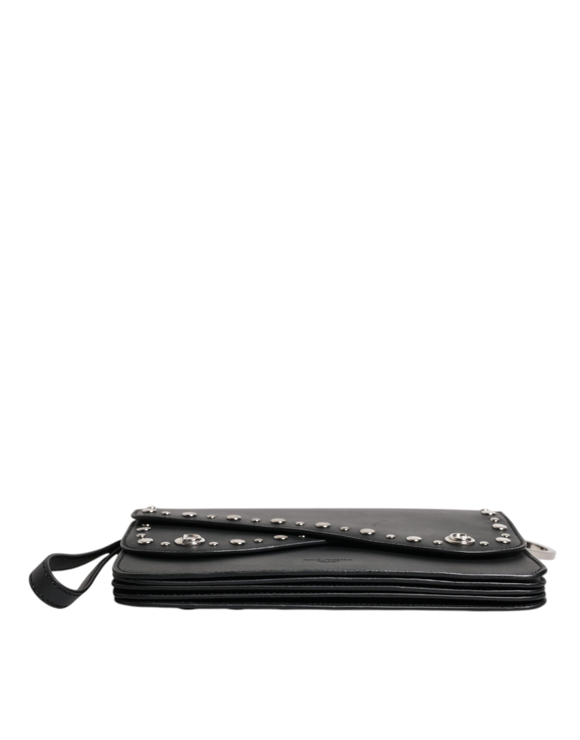 Dolce & Gabbana Schwarze kleine Schulter-Umhängetasche aus Leder mit Nieten