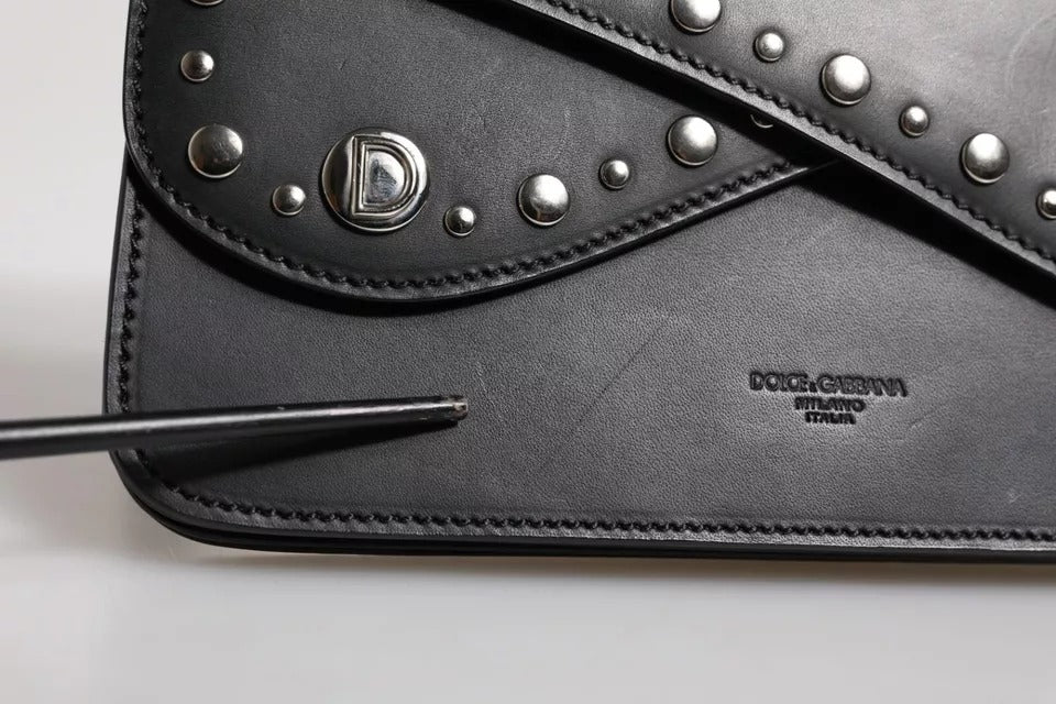 Dolce & Gabbana Schwarze kleine Schulter-Umhängetasche aus Leder mit Nieten