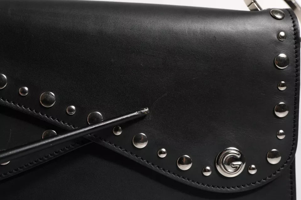 Dolce & Gabbana Schwarze kleine Schulter-Umhängetasche aus Leder mit Nieten
