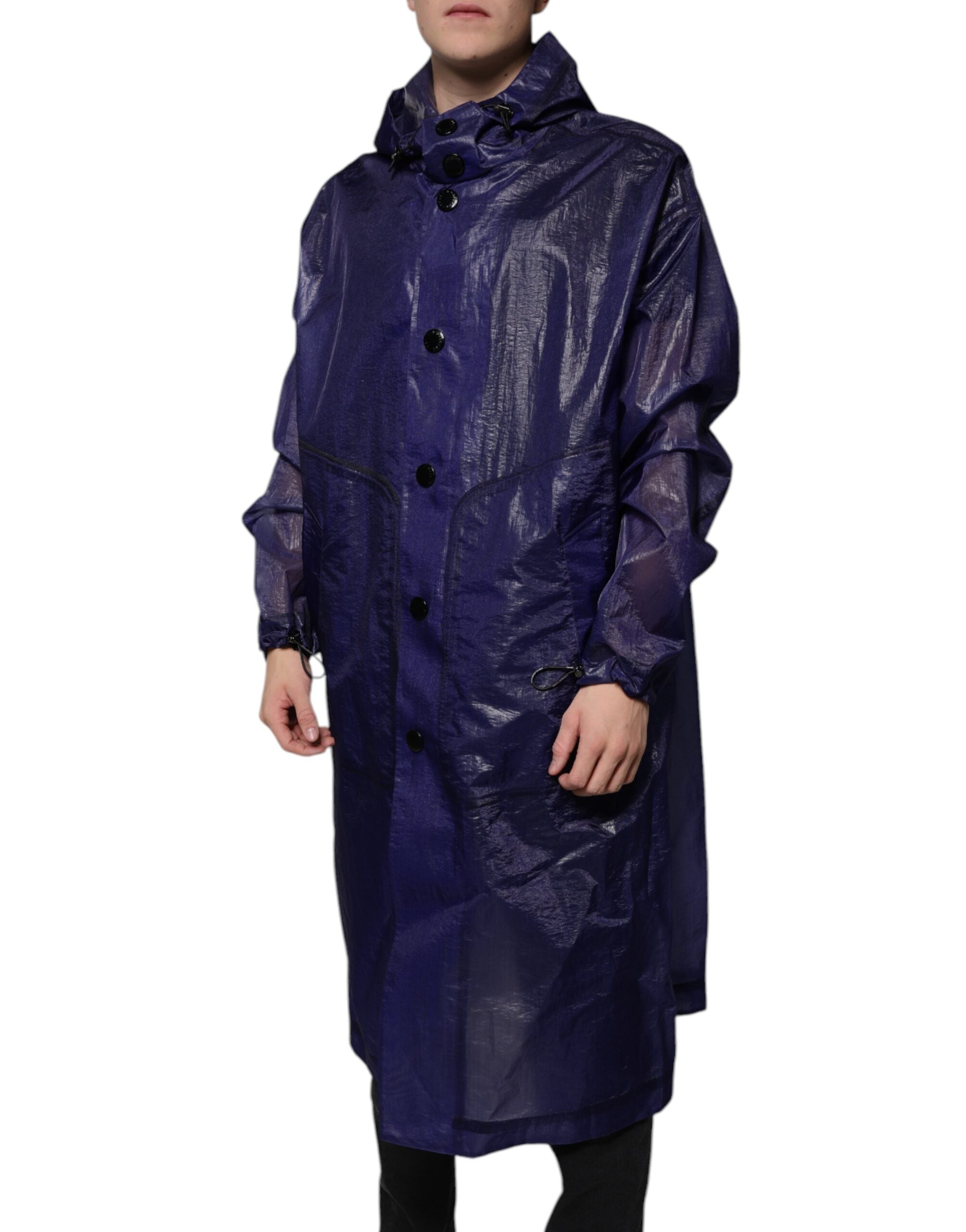 Dolce & Gabbana Dunkelblau Baumwolle mit Kapuze Männer Regenmantel Jacke