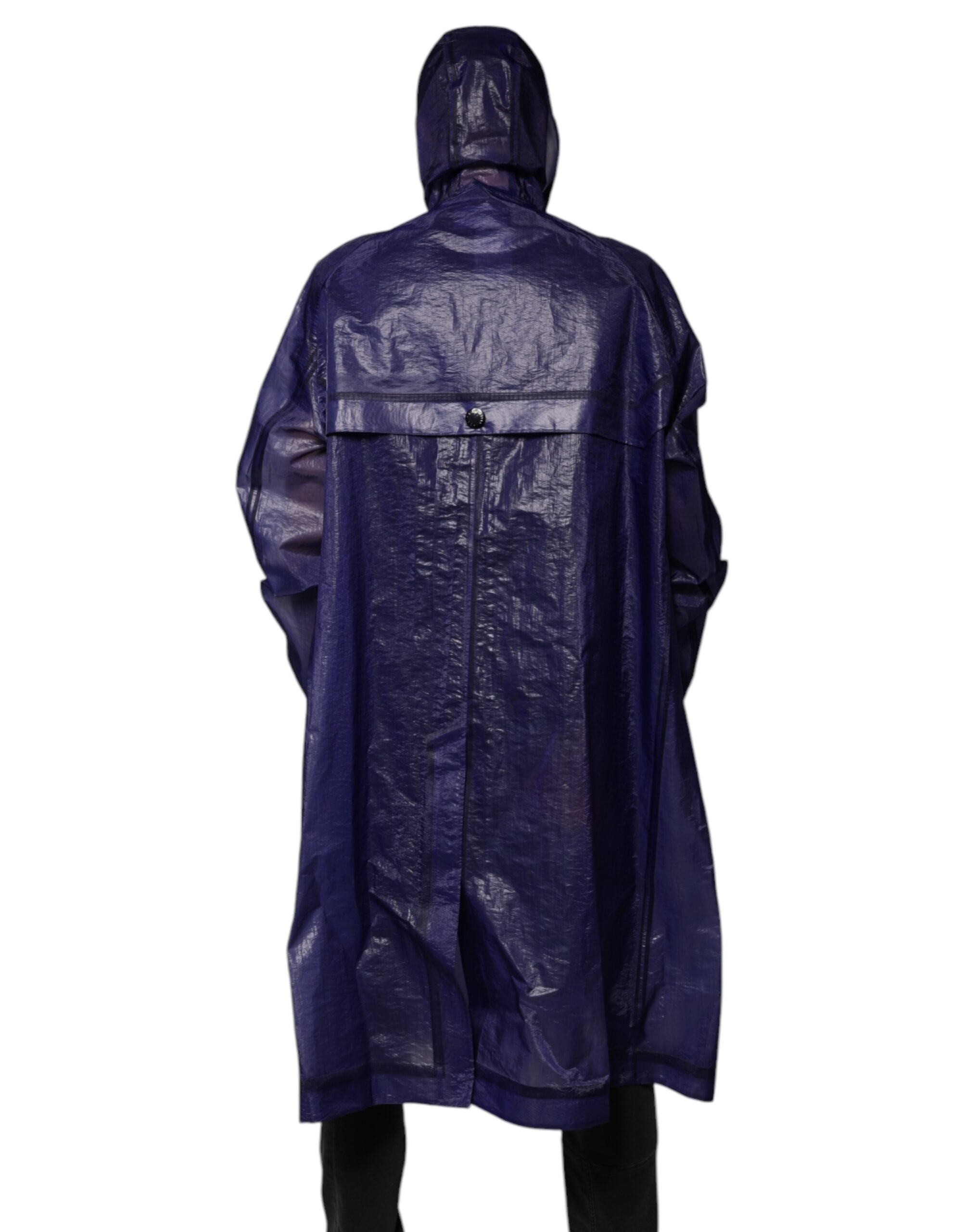 Dolce & Gabbana Dunkelblau Baumwolle mit Kapuze Männer Regenmantel Jacke