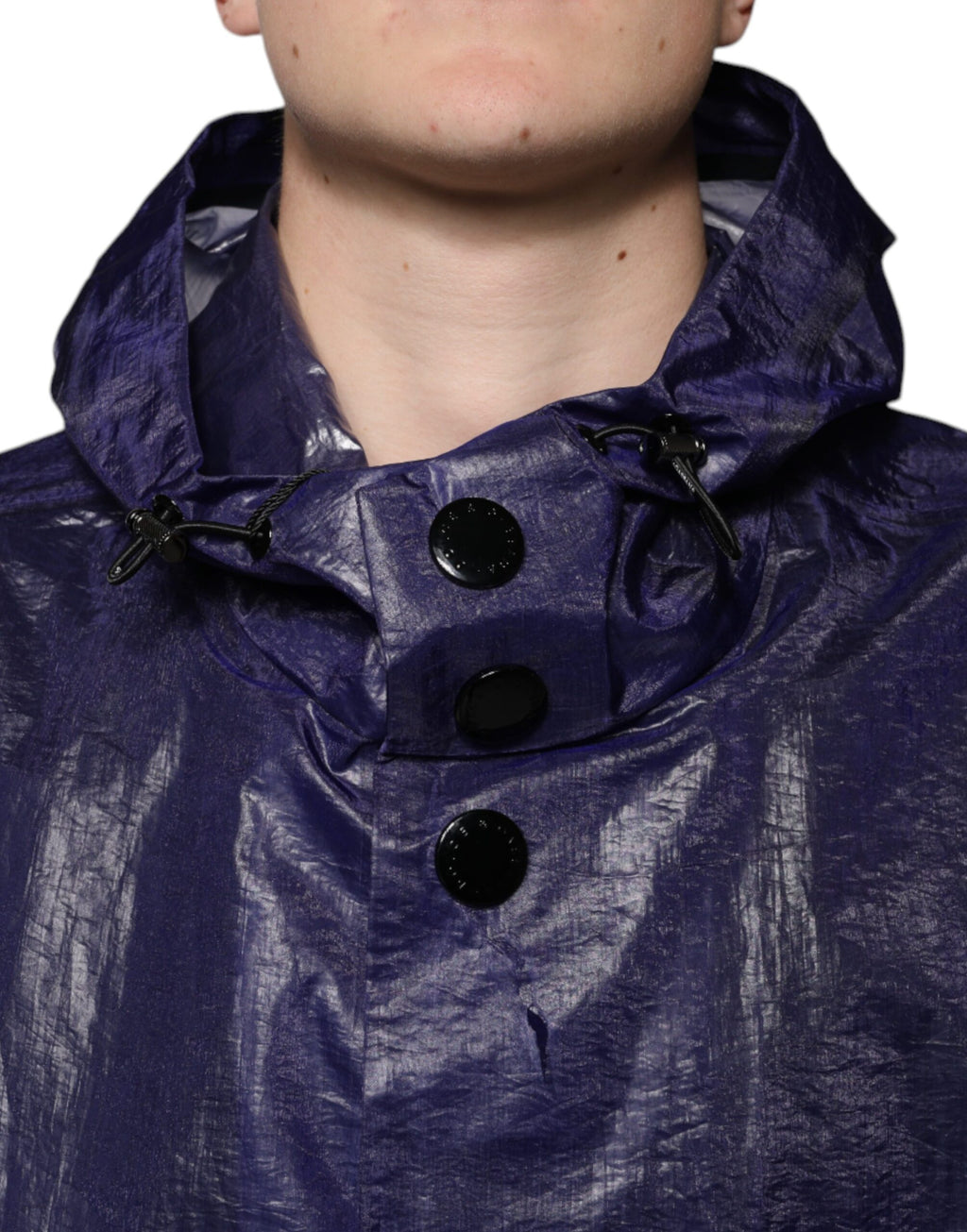 Dolce & Gabbana Dunkelblau Baumwolle mit Kapuze Männer Regenmantel Jacke