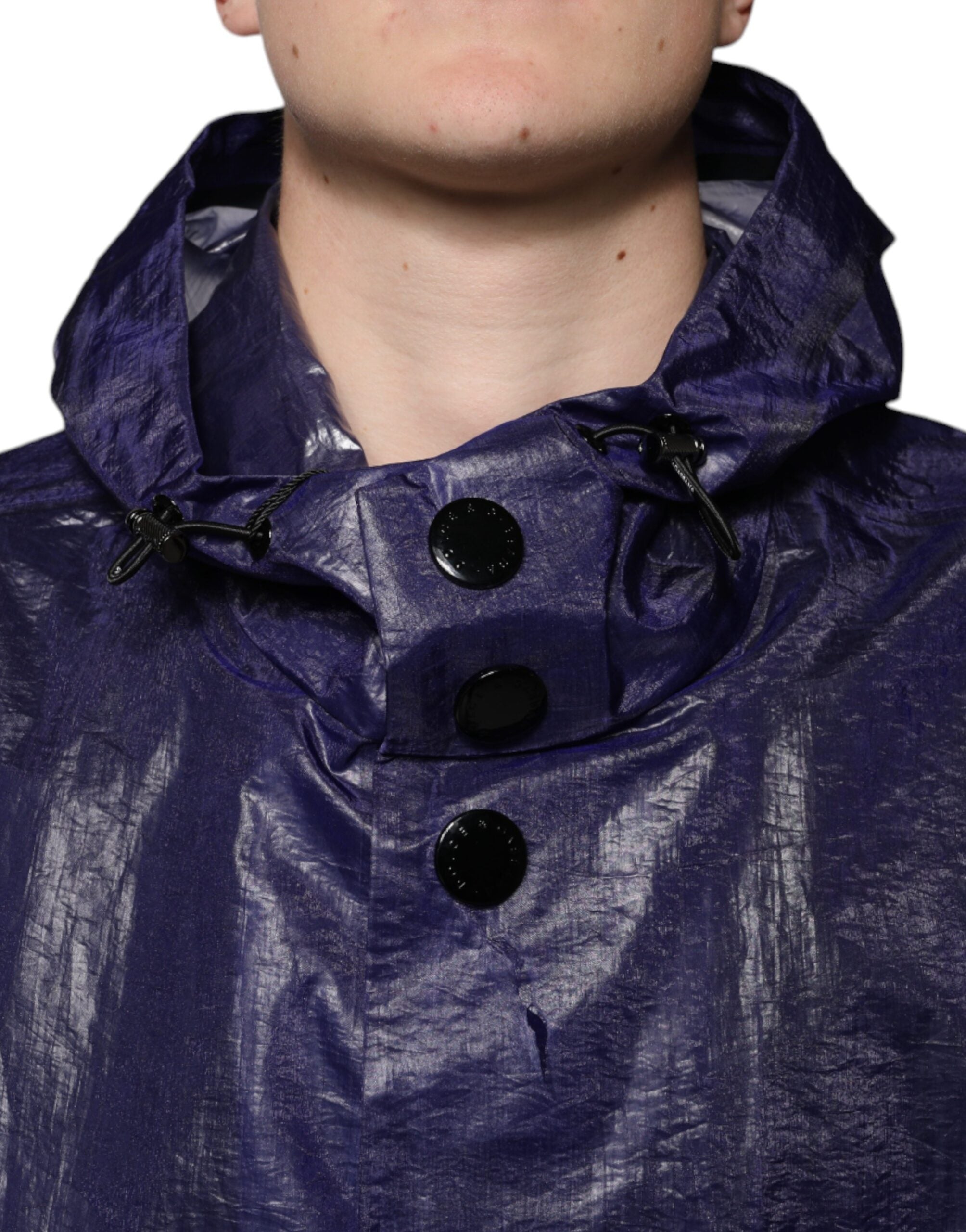 Dolce & Gabbana Dunkelblau Baumwolle mit Kapuze Männer Regenmantel Jacke
