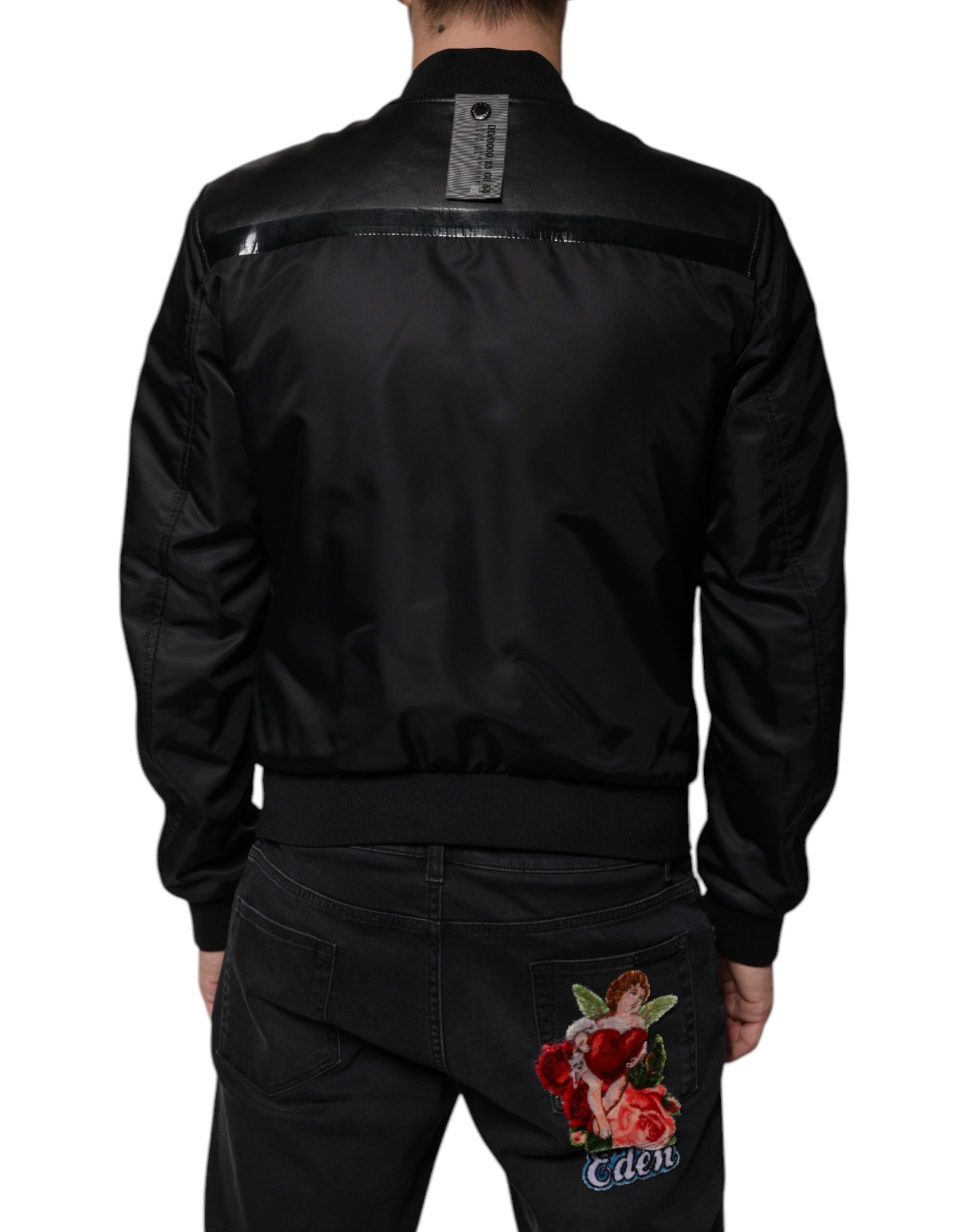 Dolce & Gabbana Schwarze Lammfell-Blouson-Jacke mit durchgehendem Reißverschluss