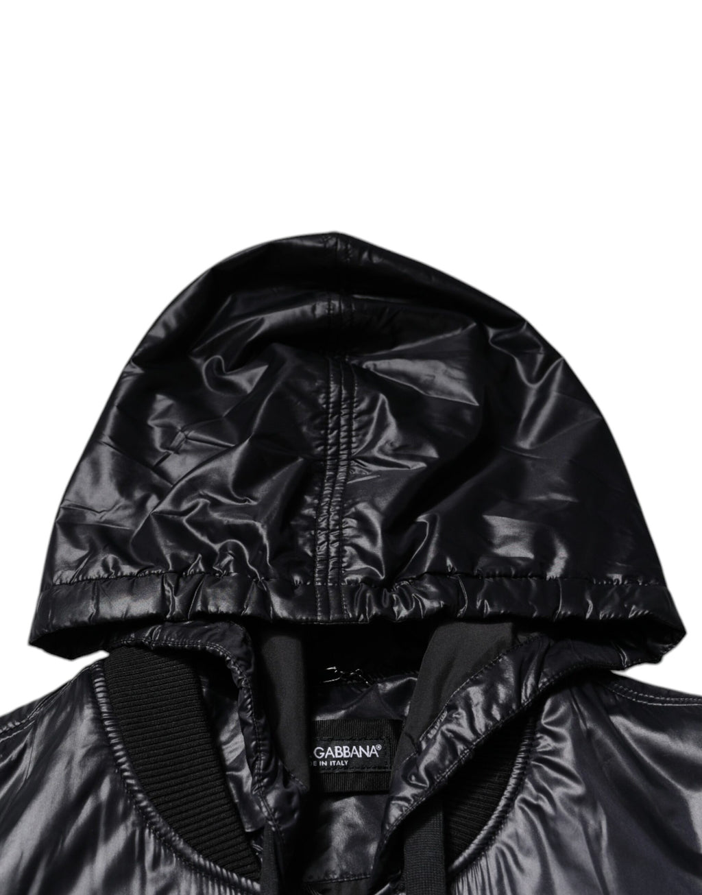 Dolce & Gabbana Schwarze Nylon Blousonjacke mit Kapuze und Reißverschluss