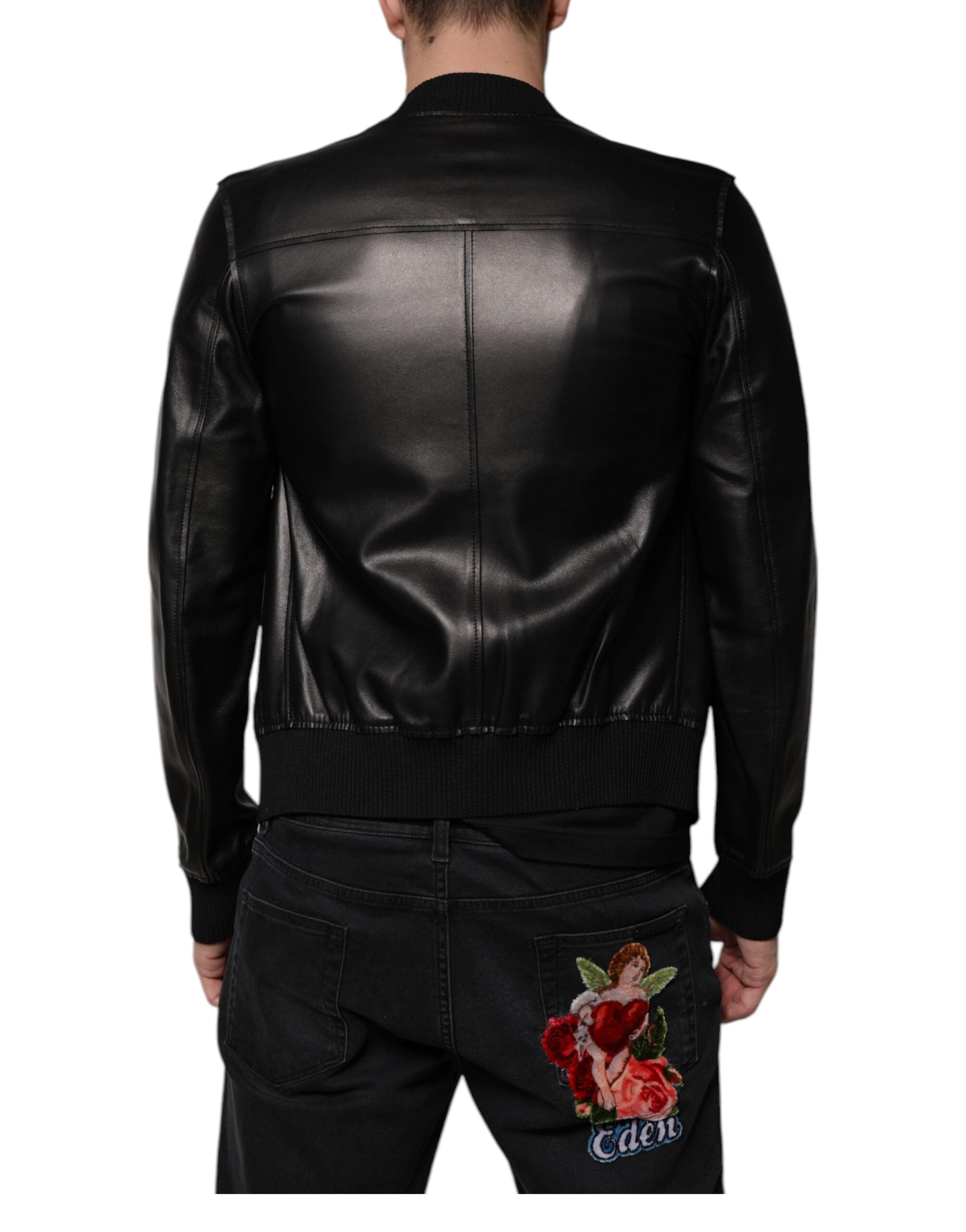 Dolce & Gabbana Schwarze Lammfell-Blouson-Jacke mit durchgehendem Reißverschluss