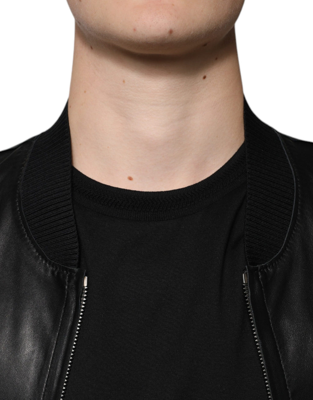 Dolce & Gabbana Schwarze Lammfell-Blouson-Jacke mit durchgehendem Reißverschluss