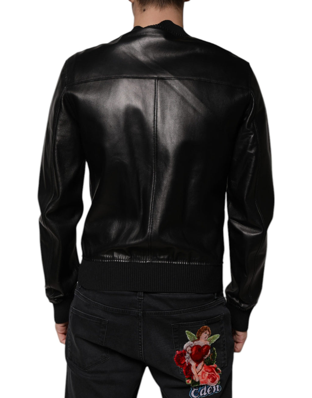 Dolce & Gabbana Schwarze Biker-Blouson-Jacke mit durchgehendem Reißverschluss aus Leder