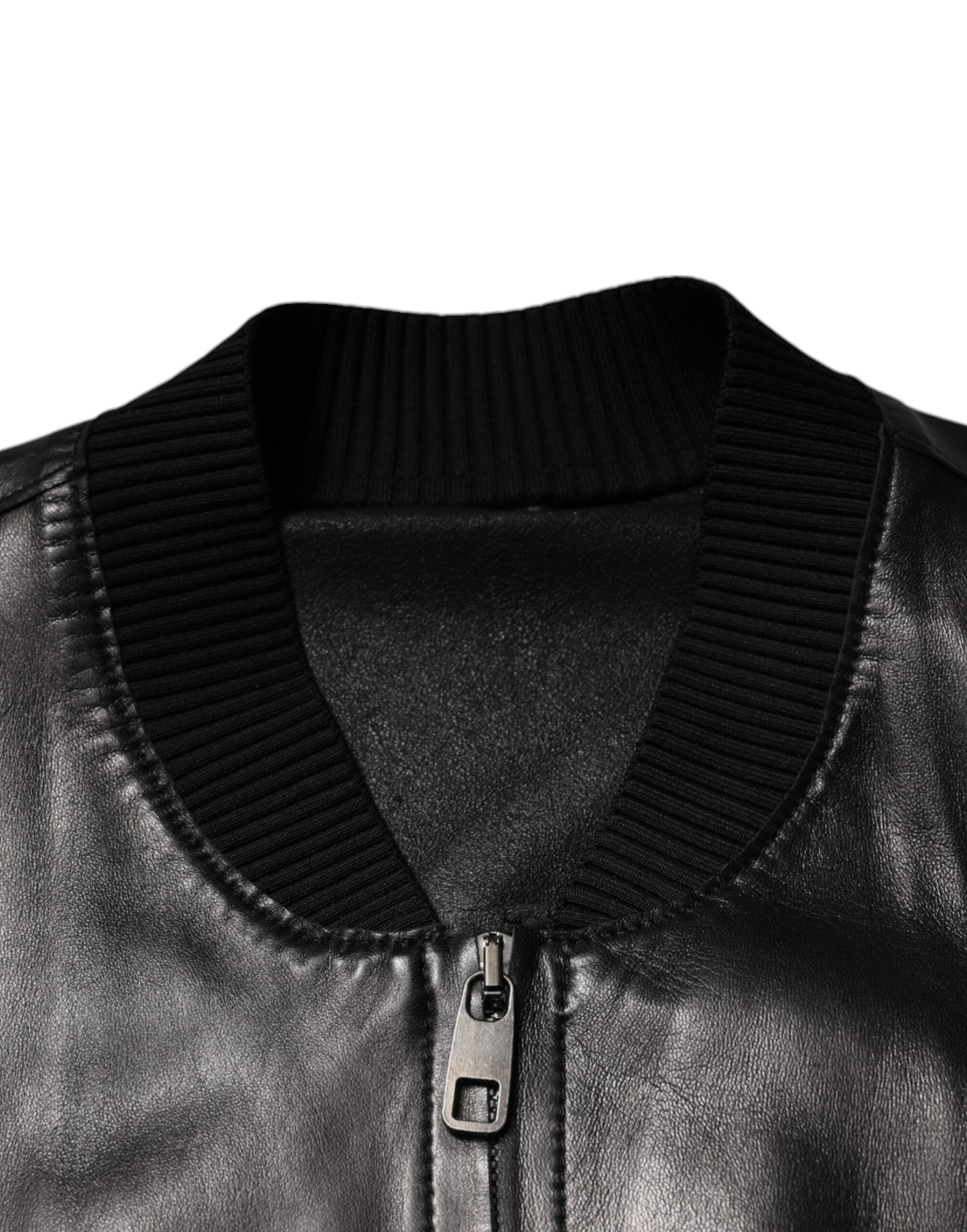 Dolce & Gabbana Schwarze Biker-Blouson-Jacke mit durchgehendem Reißverschluss aus Leder