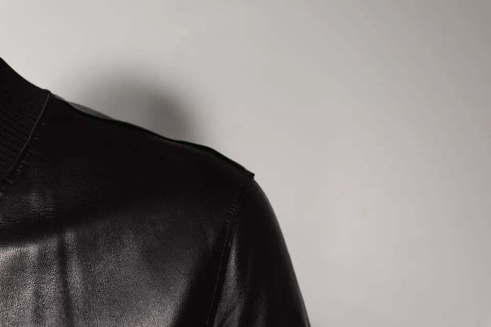 Dolce & Gabbana Schwarze Biker-Blouson-Jacke mit durchgehendem Reißverschluss aus Leder
