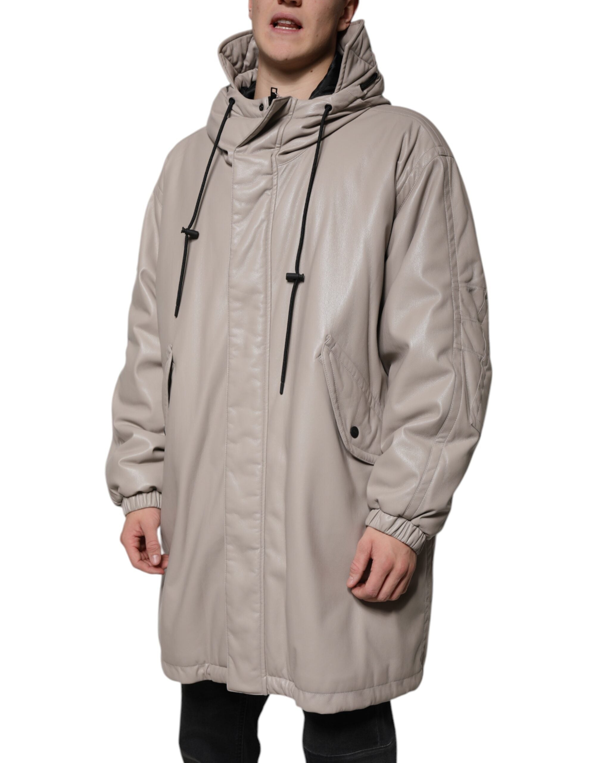 MSGM Beige Voller Reißverschluss mit Kapuze Lange Ärmel Freizeitmantel Jacke