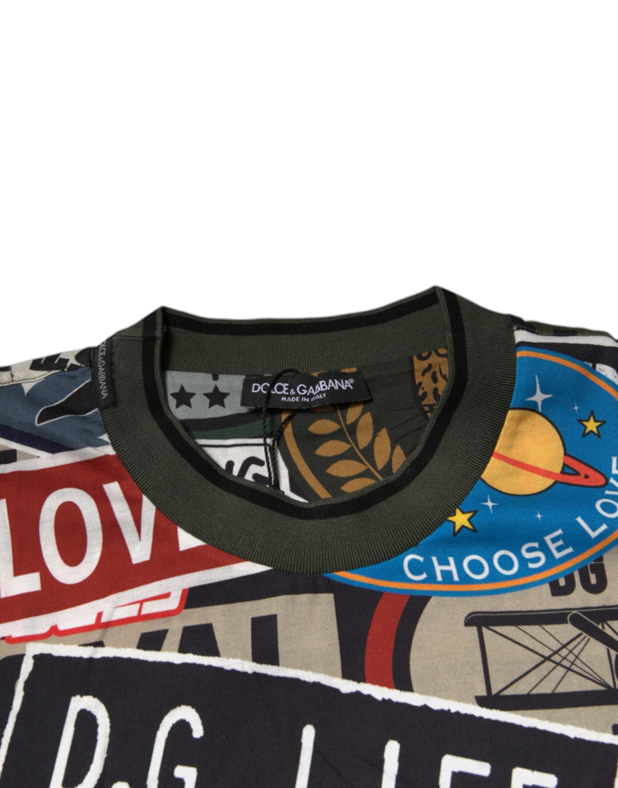 Dolce & Gabbana Mehrfarbiges T-Shirt mit Rundhalsausschnitt aus Baumwolle mit Grafikdruck