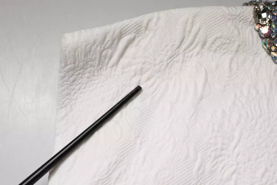 Dolce & Gabbana Weißes kristallverziertes Jacquard-Brokat-Minikleid