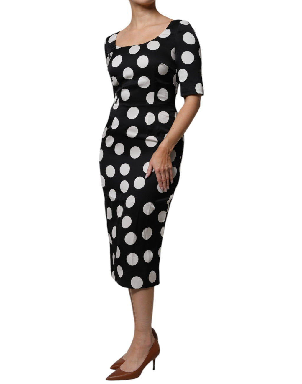 Dolce & Gabbana Schwarz Weiß Seide Polka Dots Etuikleid Midikleid