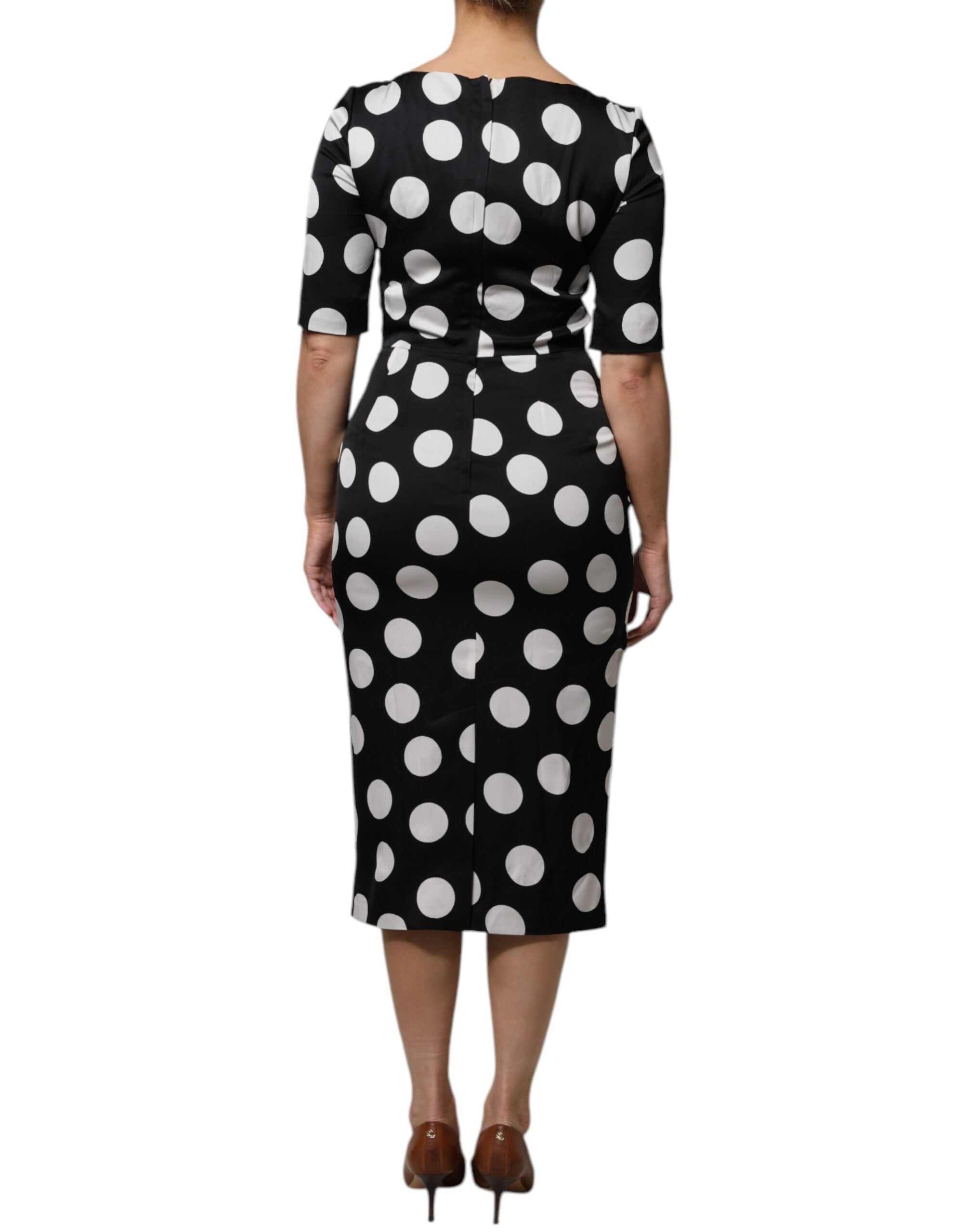 Dolce & Gabbana Schwarz Weiß Seide Polka Dots Etuikleid Midikleid