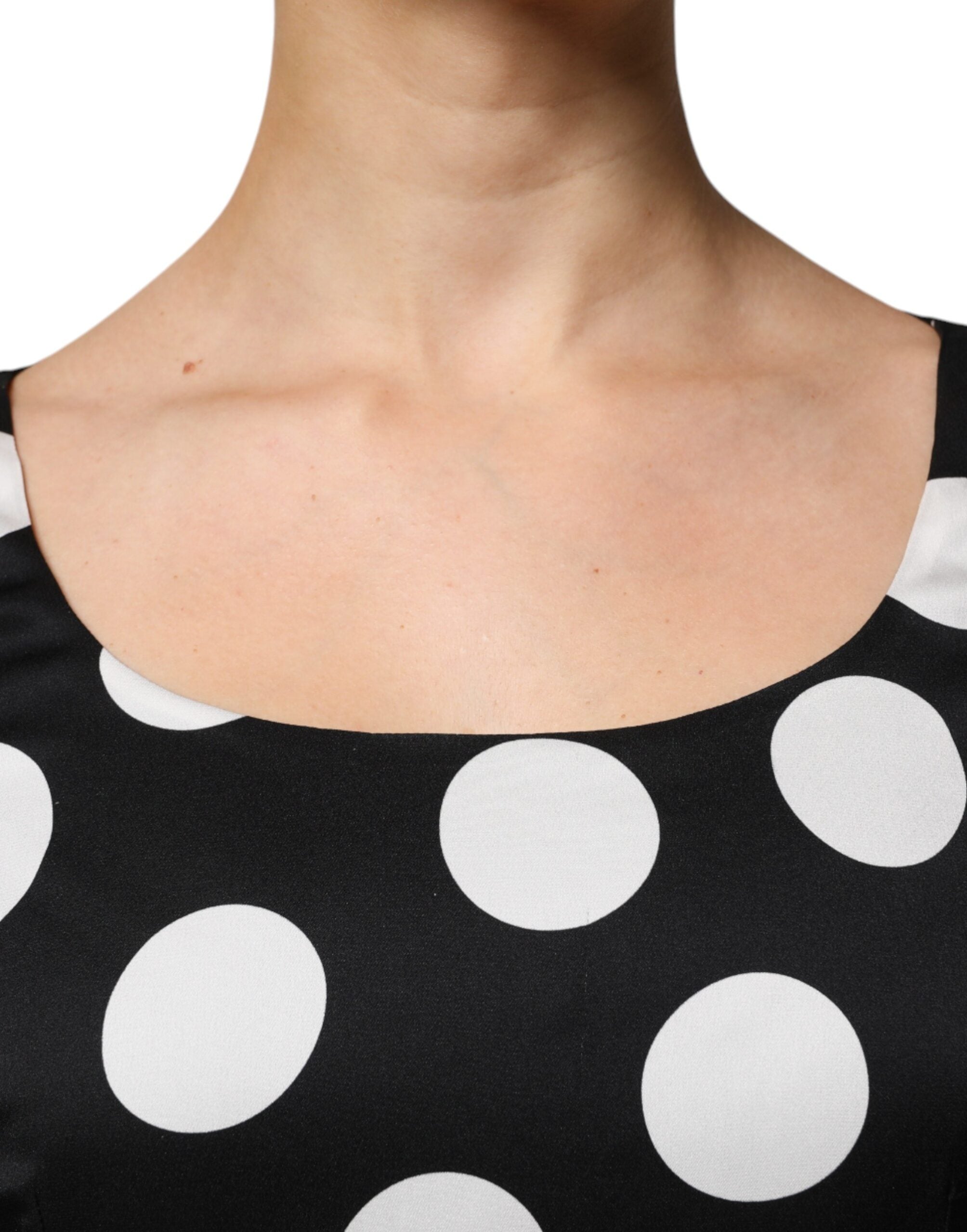Dolce & Gabbana Schwarz Weiß Seide Polka Dots Etuikleid Midikleid