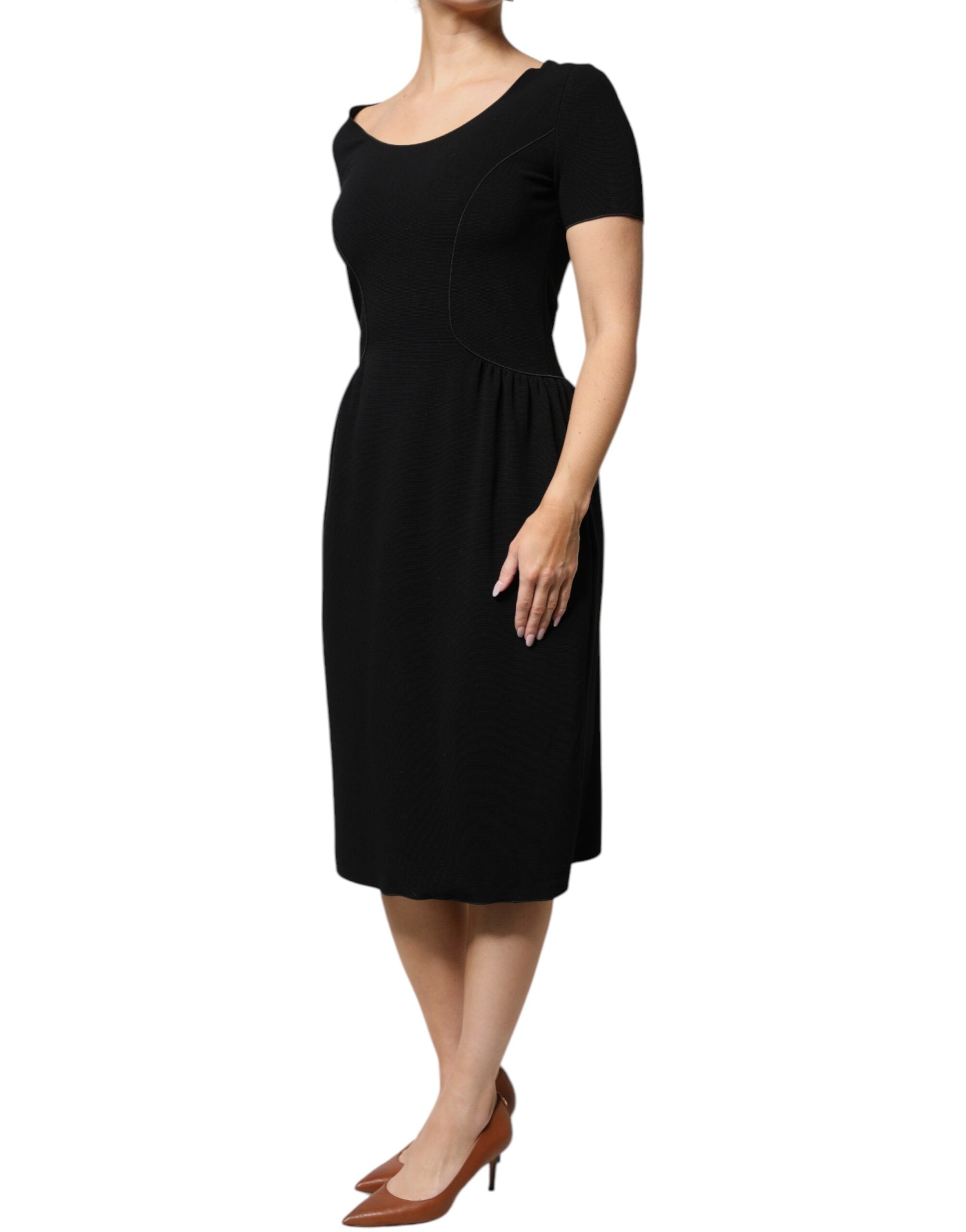 Emporio Armani Schwarzes Viskosekleid mit kurzen Ärmeln und Midikleid