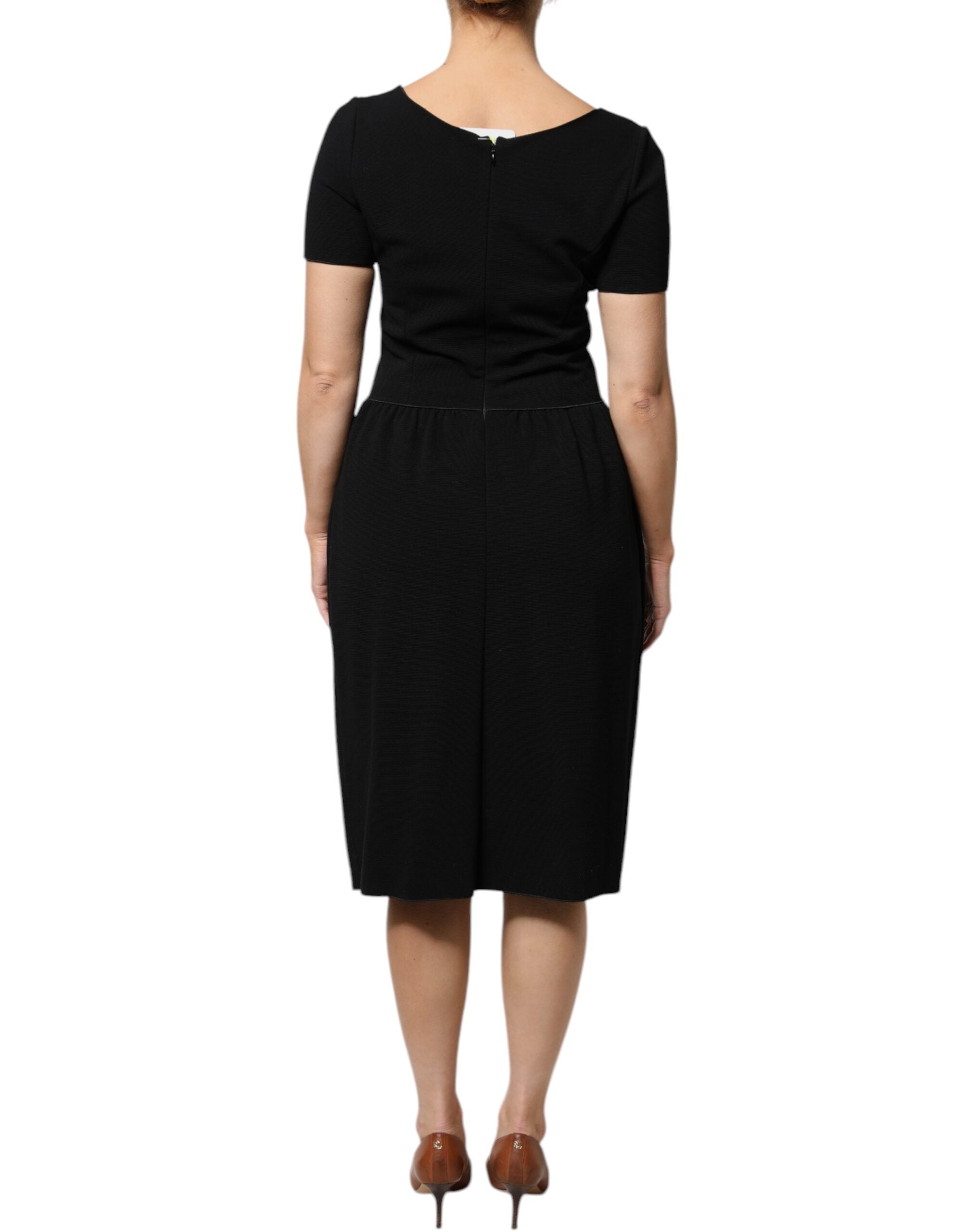 Emporio Armani Schwarzes Viskosekleid mit kurzen Ärmeln und Midikleid