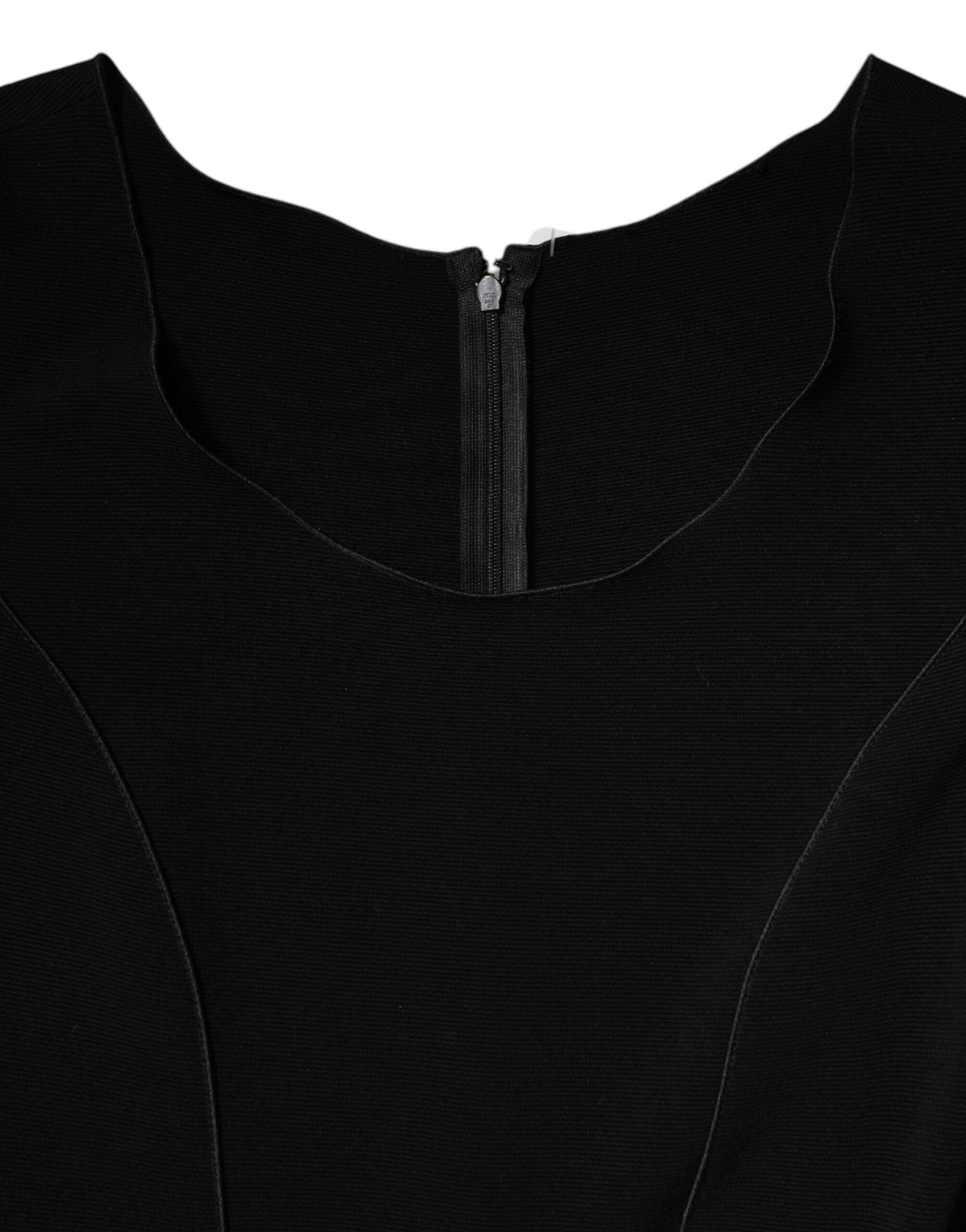 Emporio Armani Schwarzes Viskosekleid mit kurzen Ärmeln und Midikleid