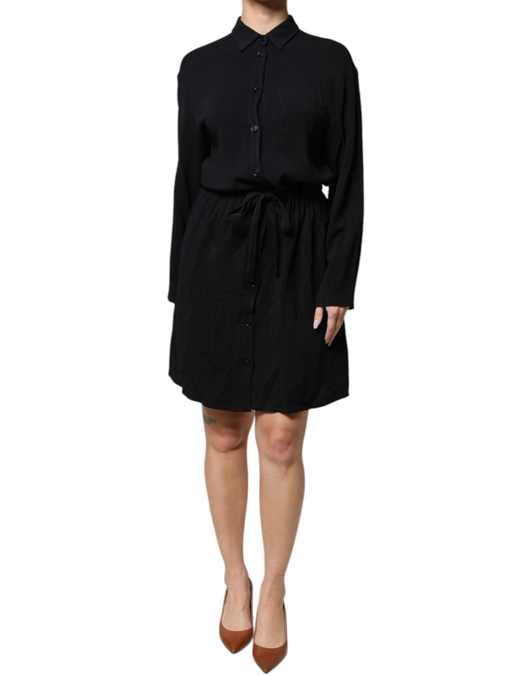 Emporio Armani Schwarzes Minikleid aus Viskose mit langen Ärmeln in A-Linie