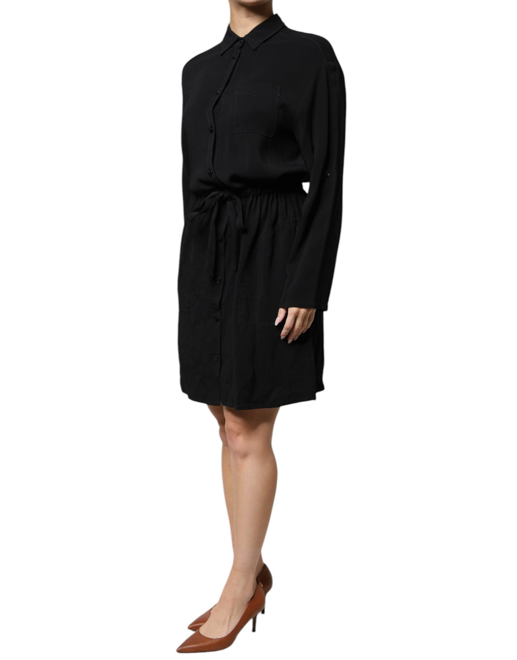 Emporio Armani Schwarzes Minikleid aus Viskose mit langen Ärmeln in A-Linie