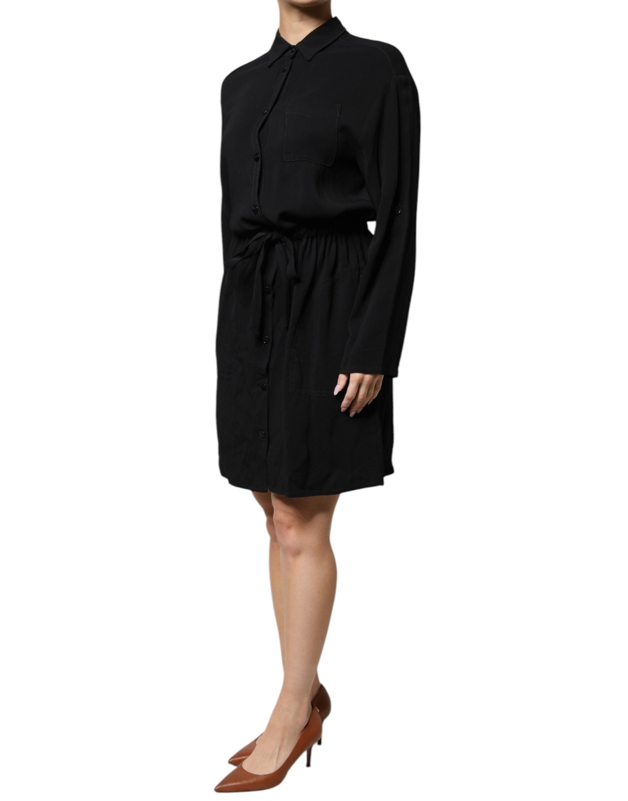 Emporio Armani Schwarzes Minikleid aus Viskose mit langen Ärmeln in A-Linie