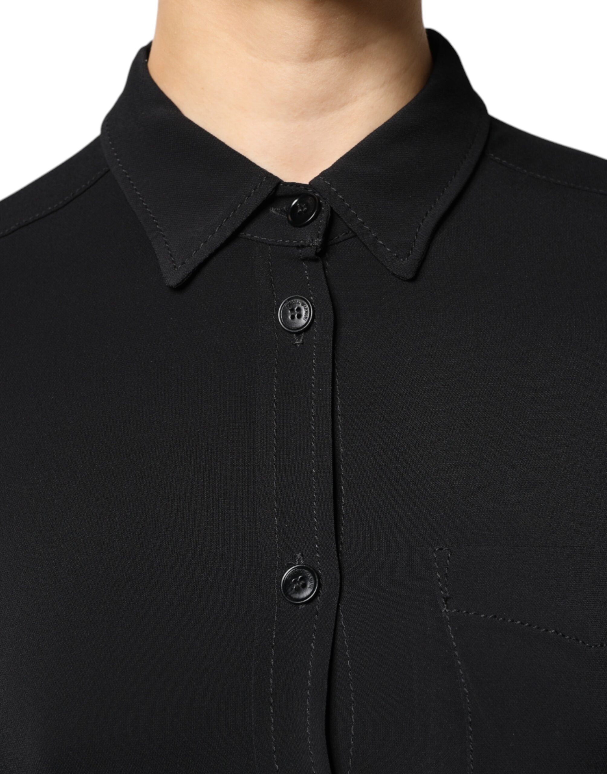 Emporio Armani Schwarzes Minikleid aus Viskose mit langen Ärmeln in A-Linie