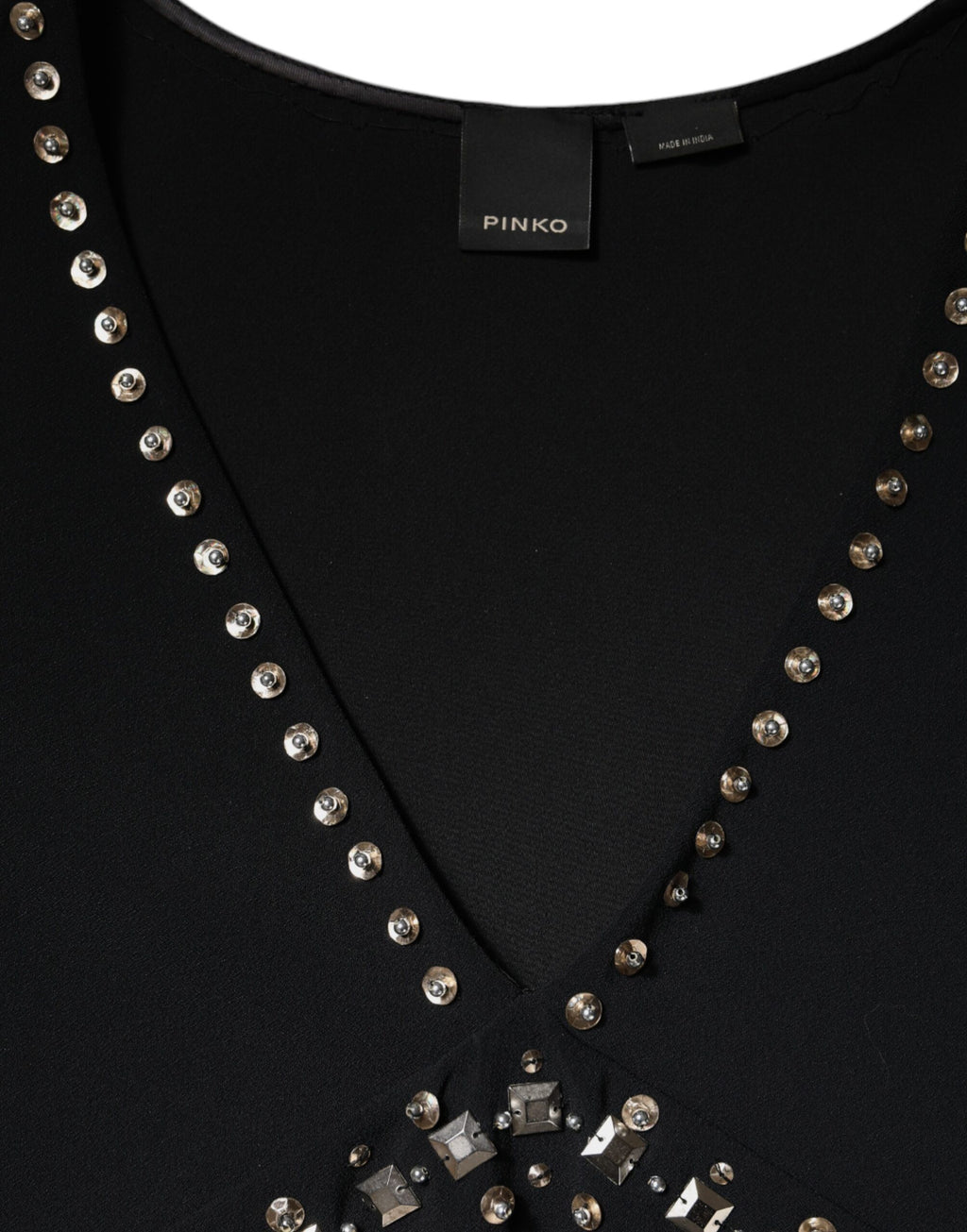 PINKO Schwarzes verschönertes ärmelloses A-Linien-Minikleid aus Polyester