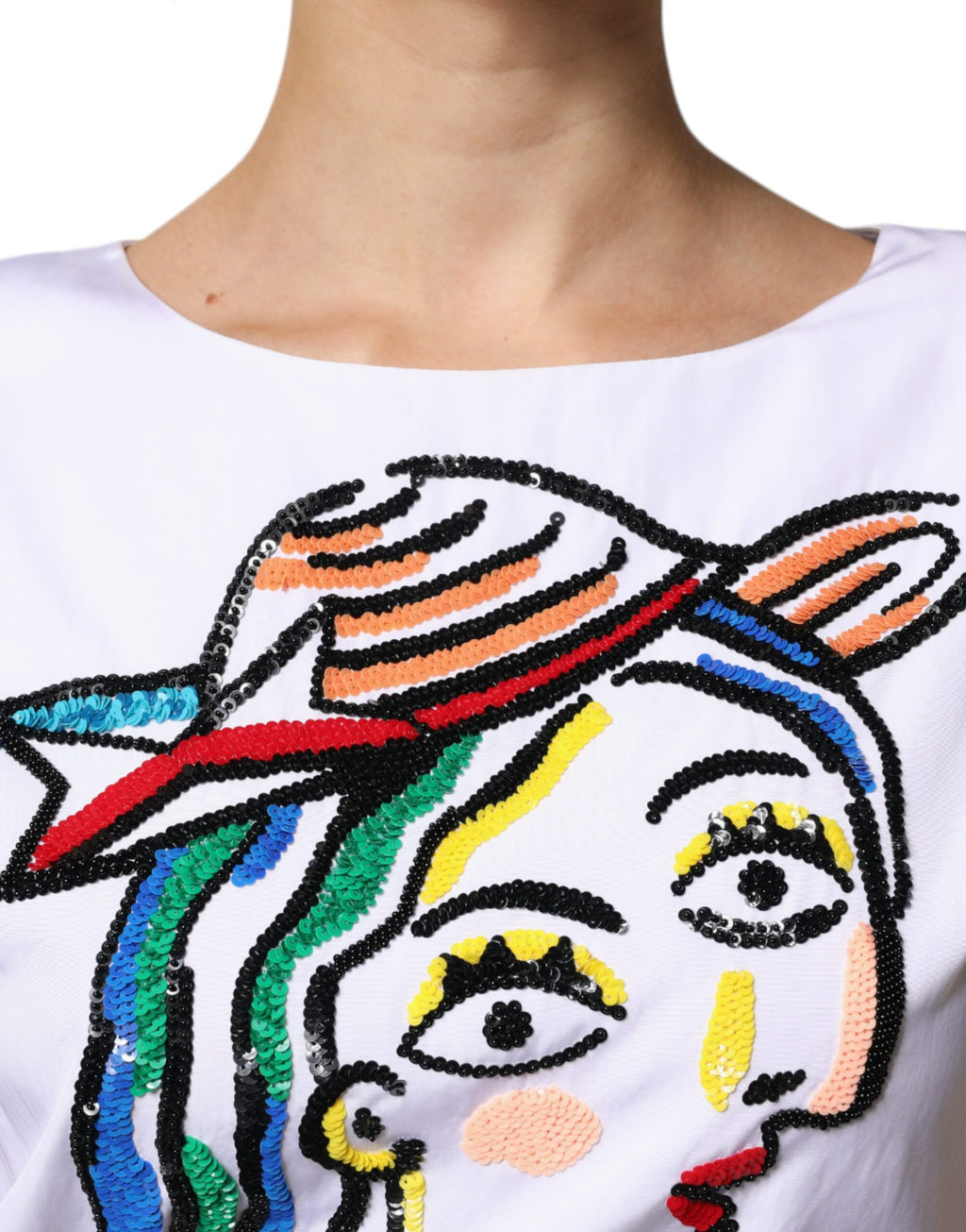 Moschino Couture Weißes bedrucktes Viskose-Minikleid