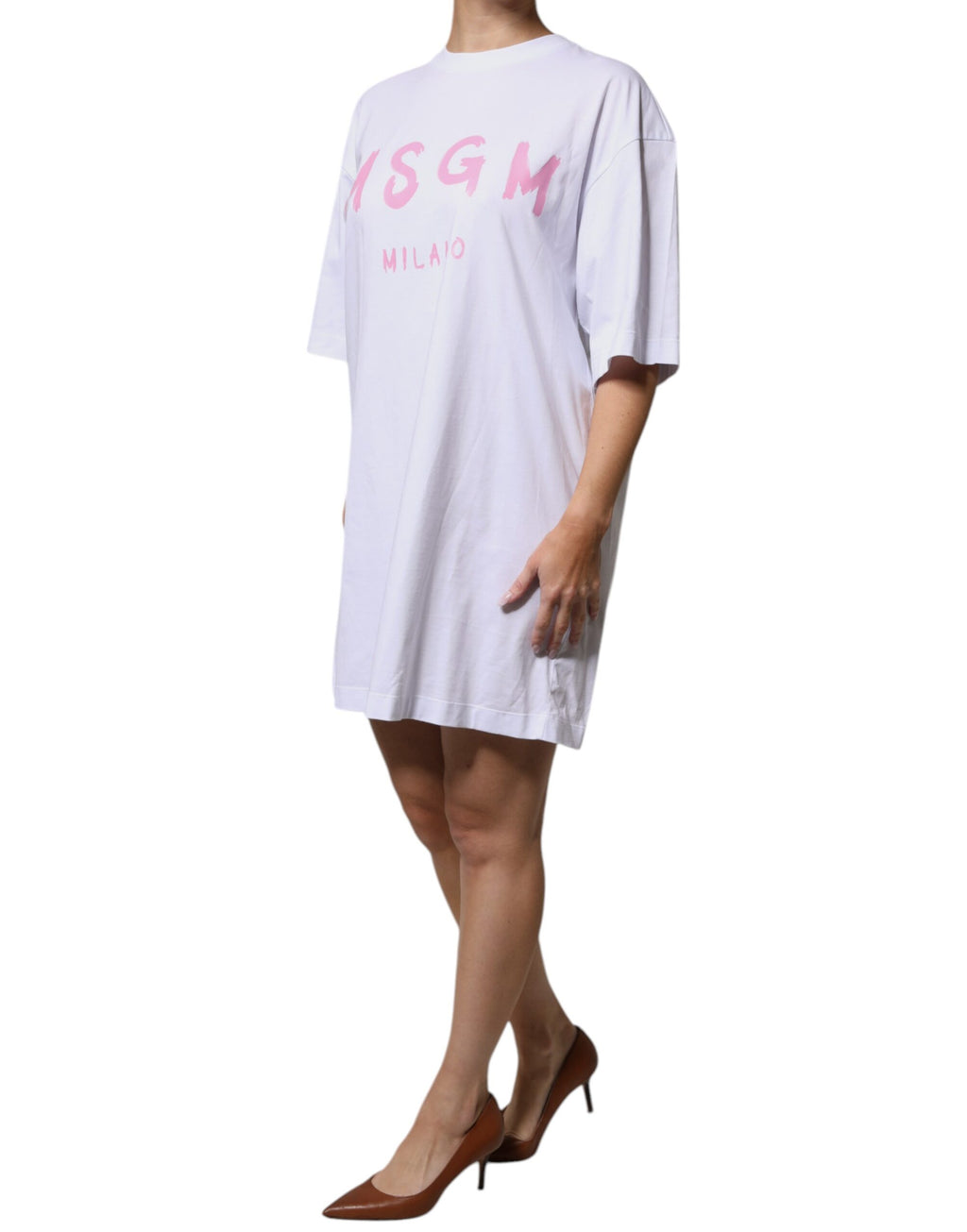 MSGM Weißes T-Shirt mit Logodruck aus Baumwolle und kurzen Ärmeln Minikleid
