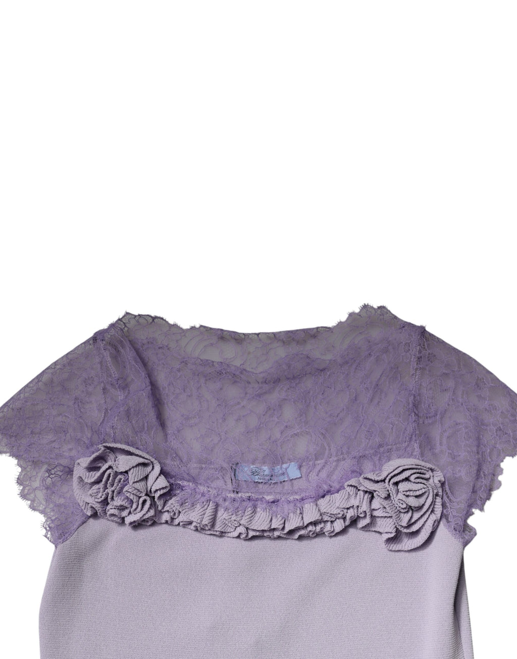 Blumarine Lila Kurzärmeliges Midikleid mit floralem Spitzenbesatz in A-Linie