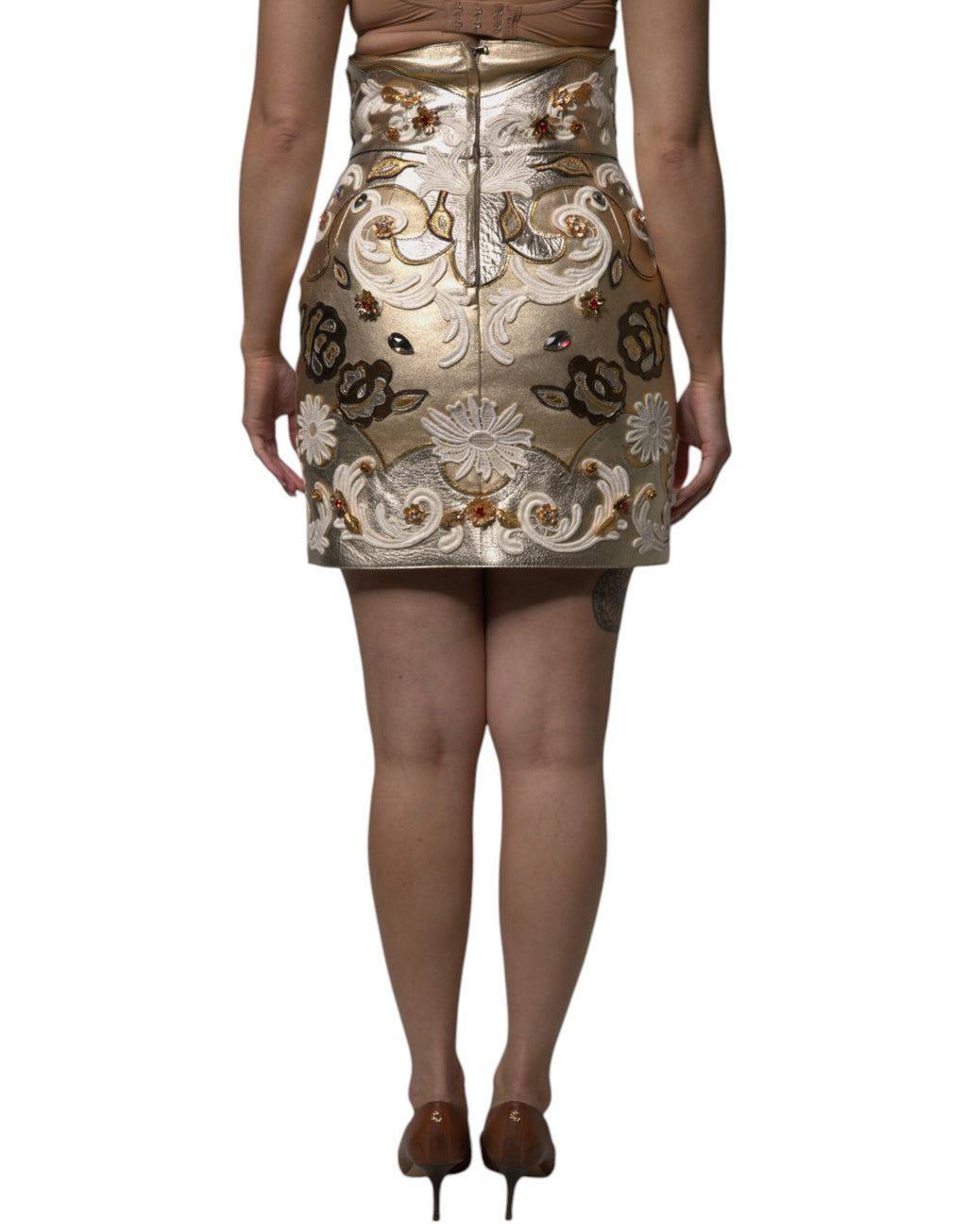 Dolce & Gabbana Goldfarbener Jacquard-verzierter Minirock in A-Linie