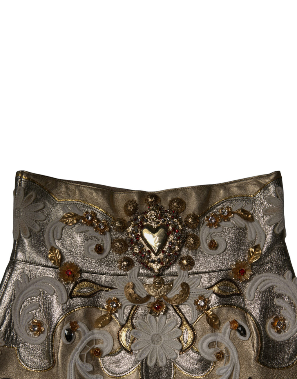 Dolce & Gabbana Goldfarbener Jacquard-verzierter Minirock in A-Linie