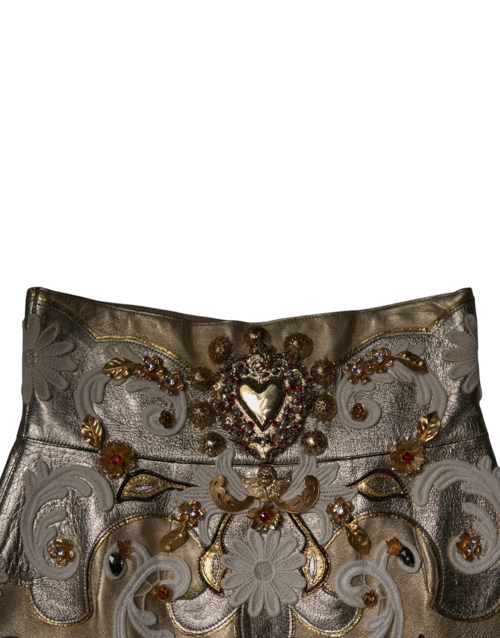 Dolce & Gabbana Goldfarbener Jacquard-verzierter Minirock in A-Linie