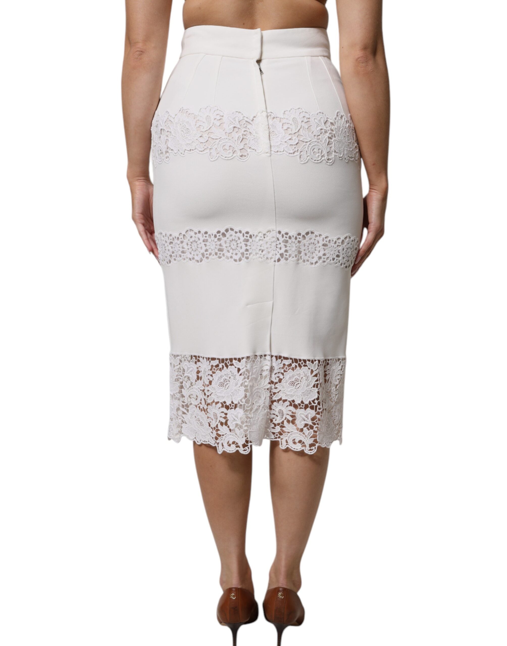 Dolce & Gabbana Weißer Bleistiftrock mit floraler Spitze und hoher Taille