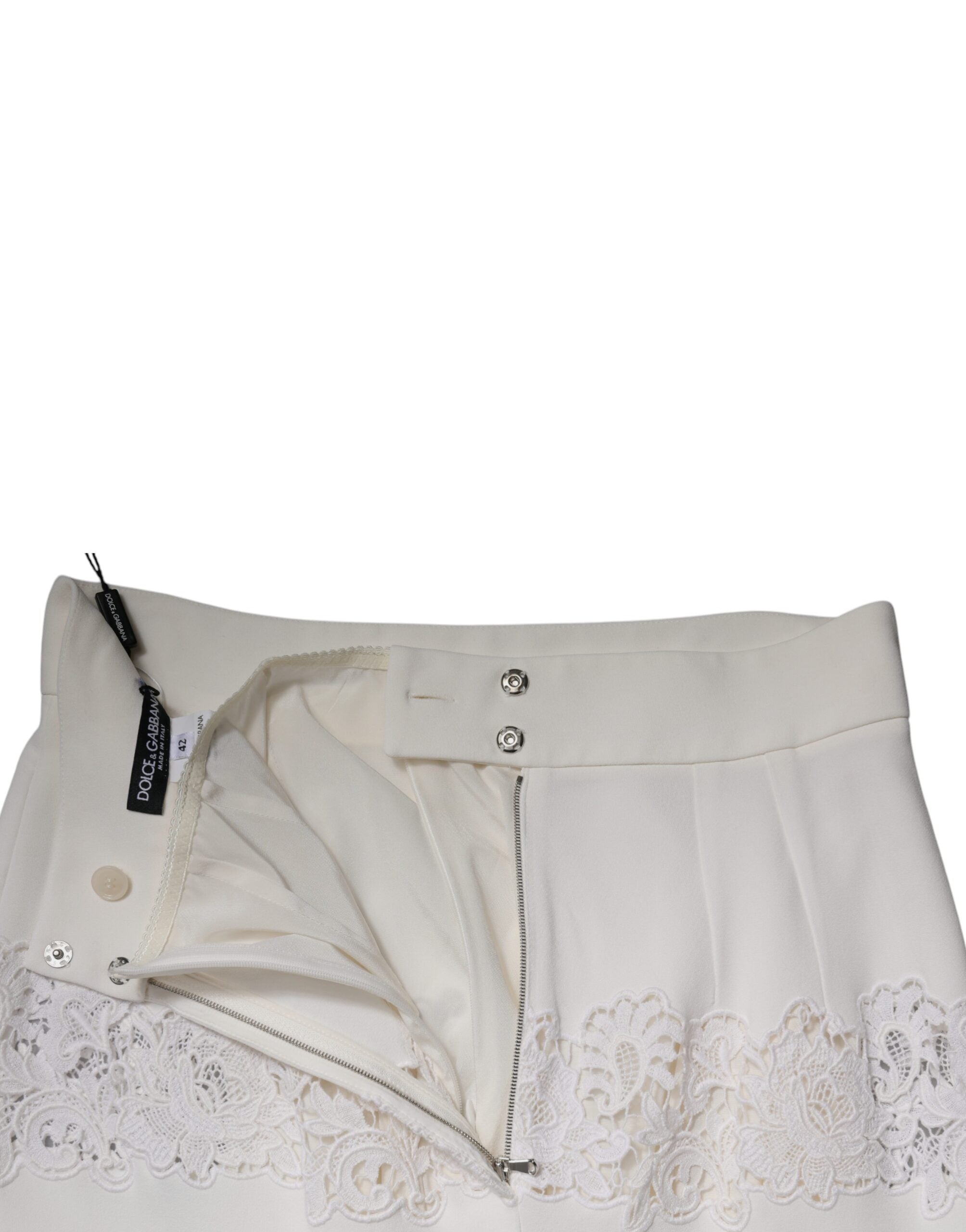 Dolce & Gabbana Weißer Bleistiftrock mit floraler Spitze und hoher Taille